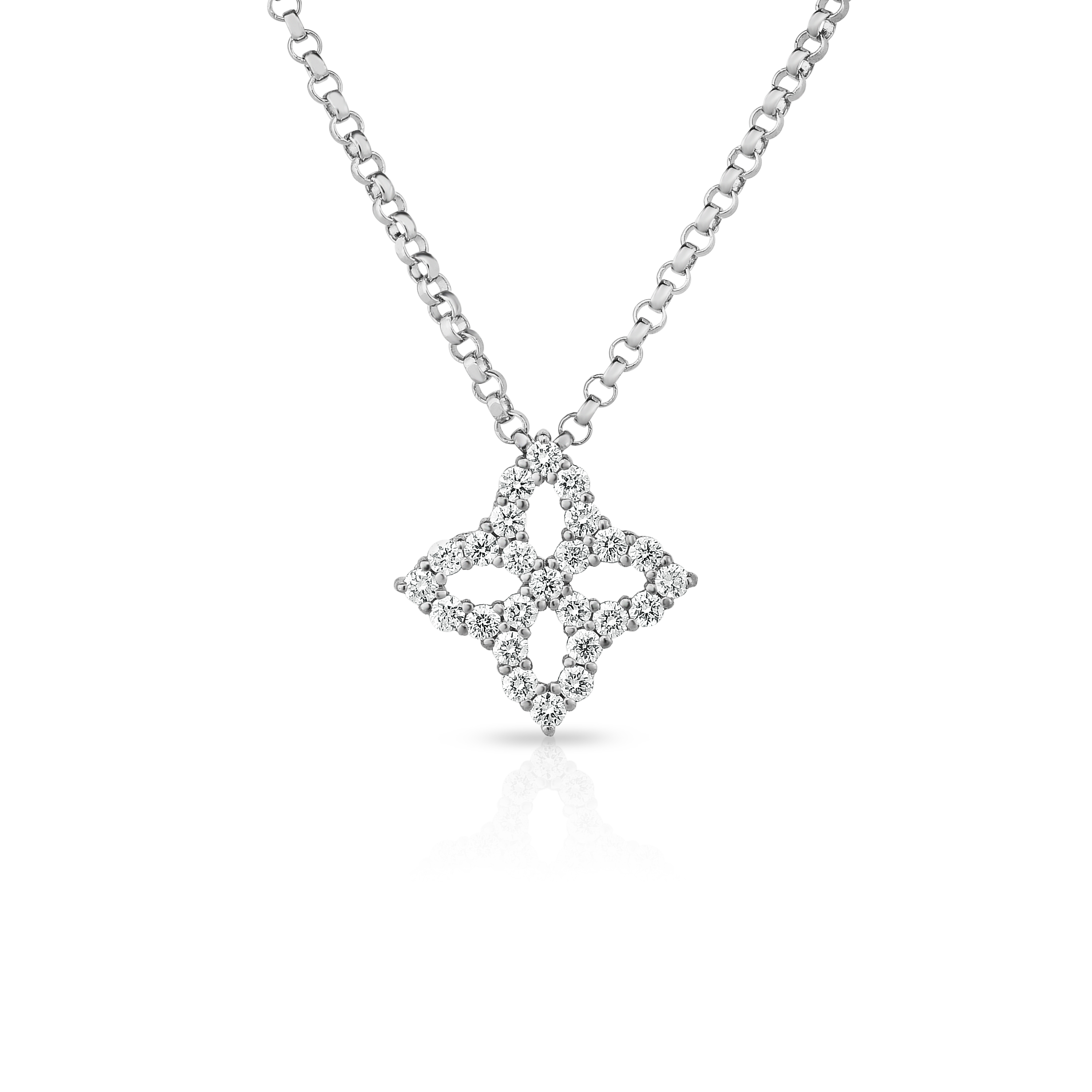 18k White Gold Diamond Princess Small Outline Necklace