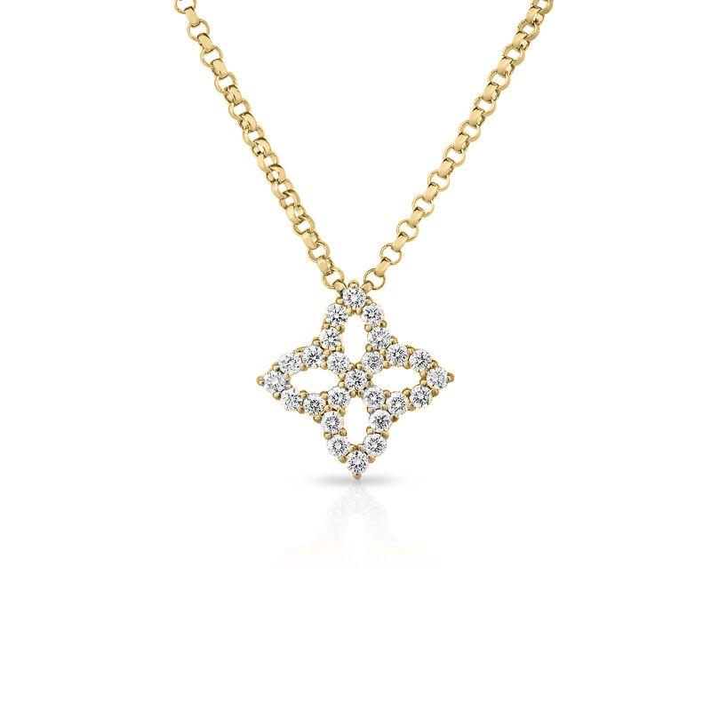 18k Yellow Gold Diamond Princess Small Outline Necklace
