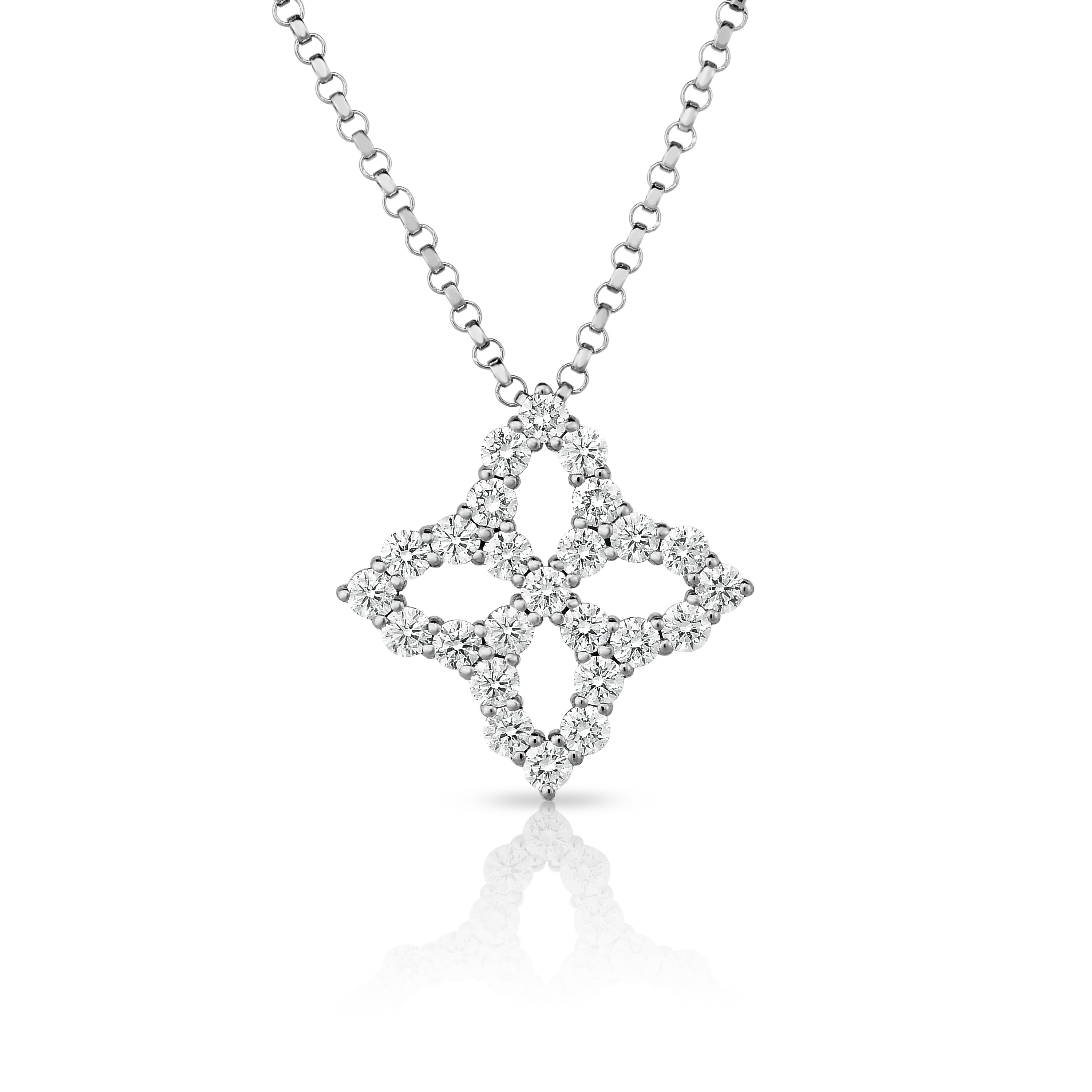 18k White Gold Diamond Princess Medium Outline Necklace