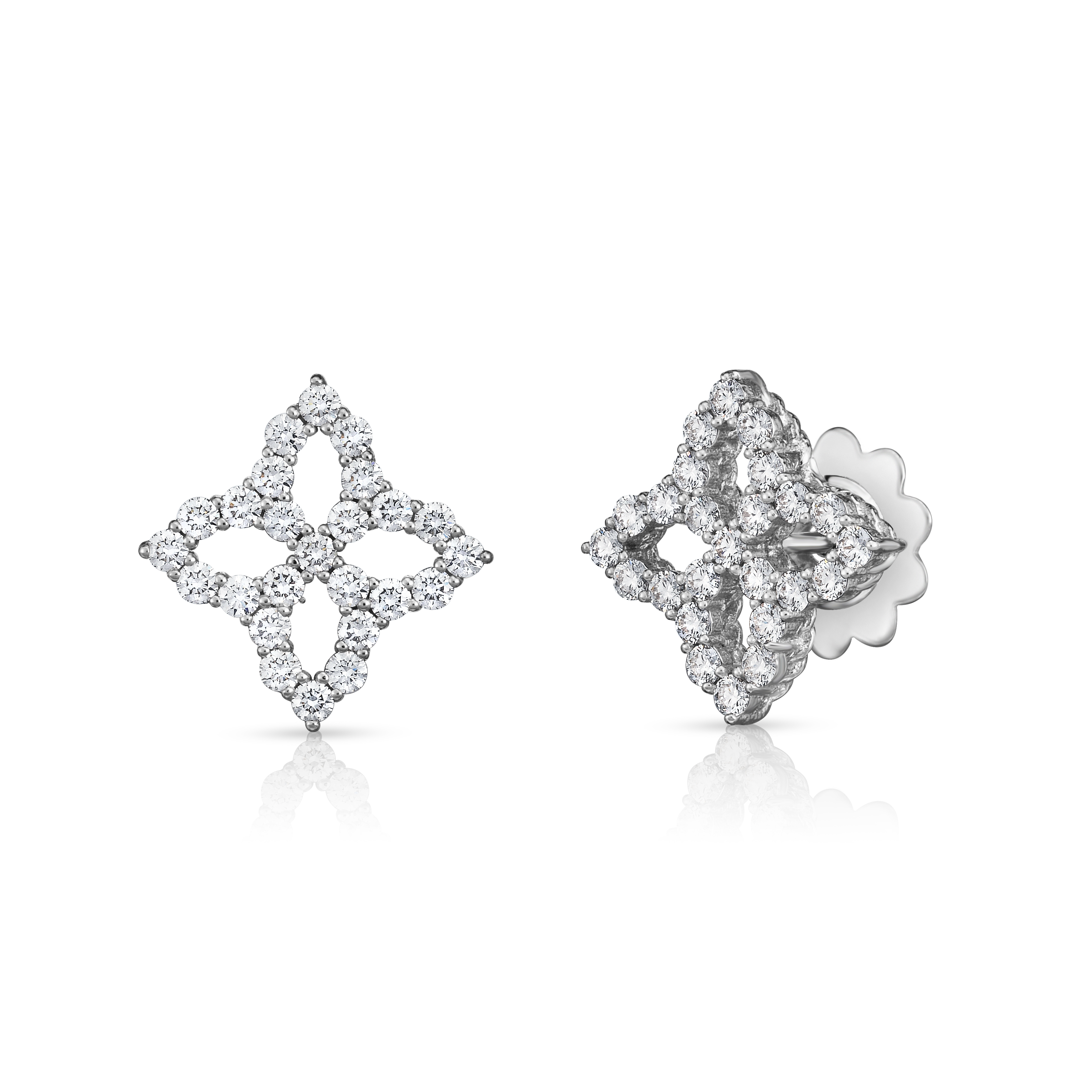 18k White Gold Diamond Princess Medium Outline Stud Earrings