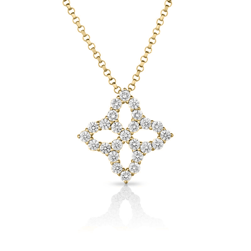 18k Yellow Gold Diamond Princess Medium Outline Necklace