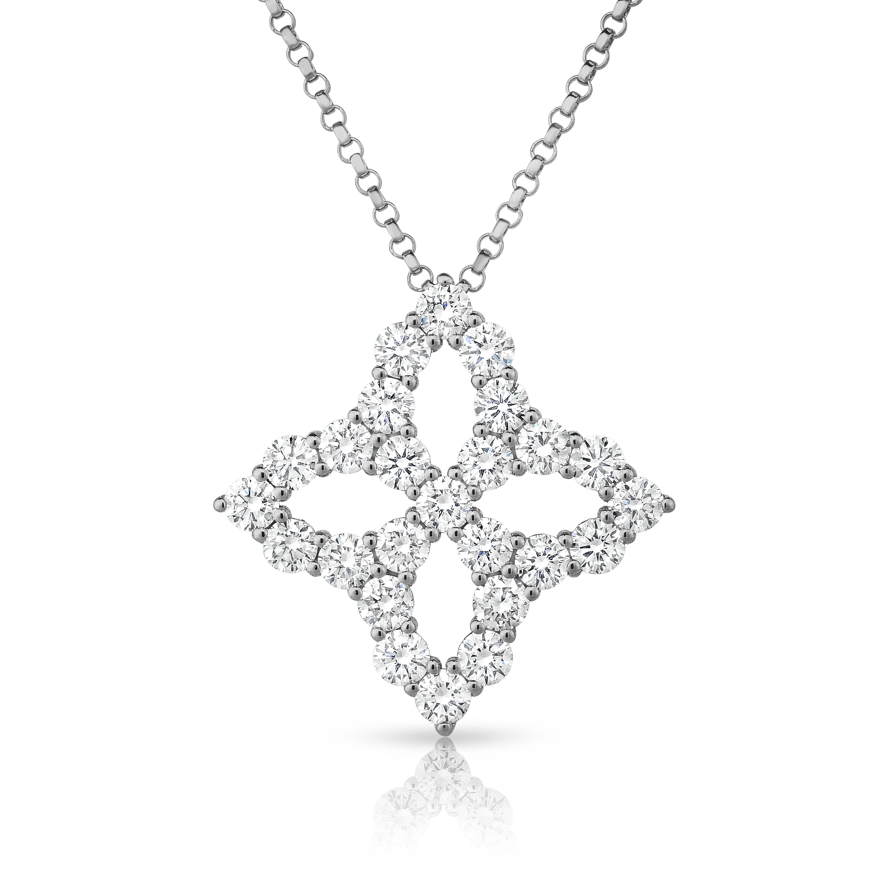18k White Gold Diamond Princess Large Outline Necklace