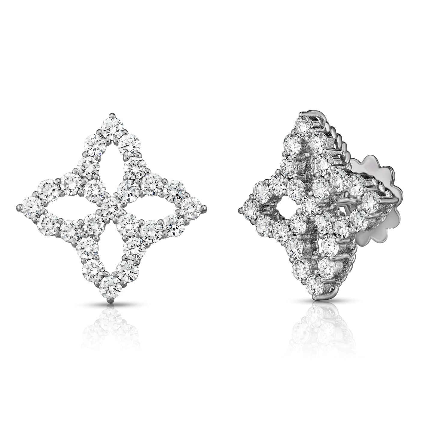 18k White Gold Diamond Princess Large Outline Stud Earrings