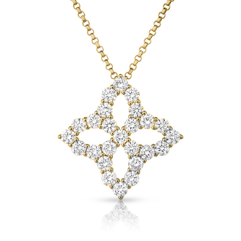 18k Yellow Gold Diamond Princess Large Outline Necklace