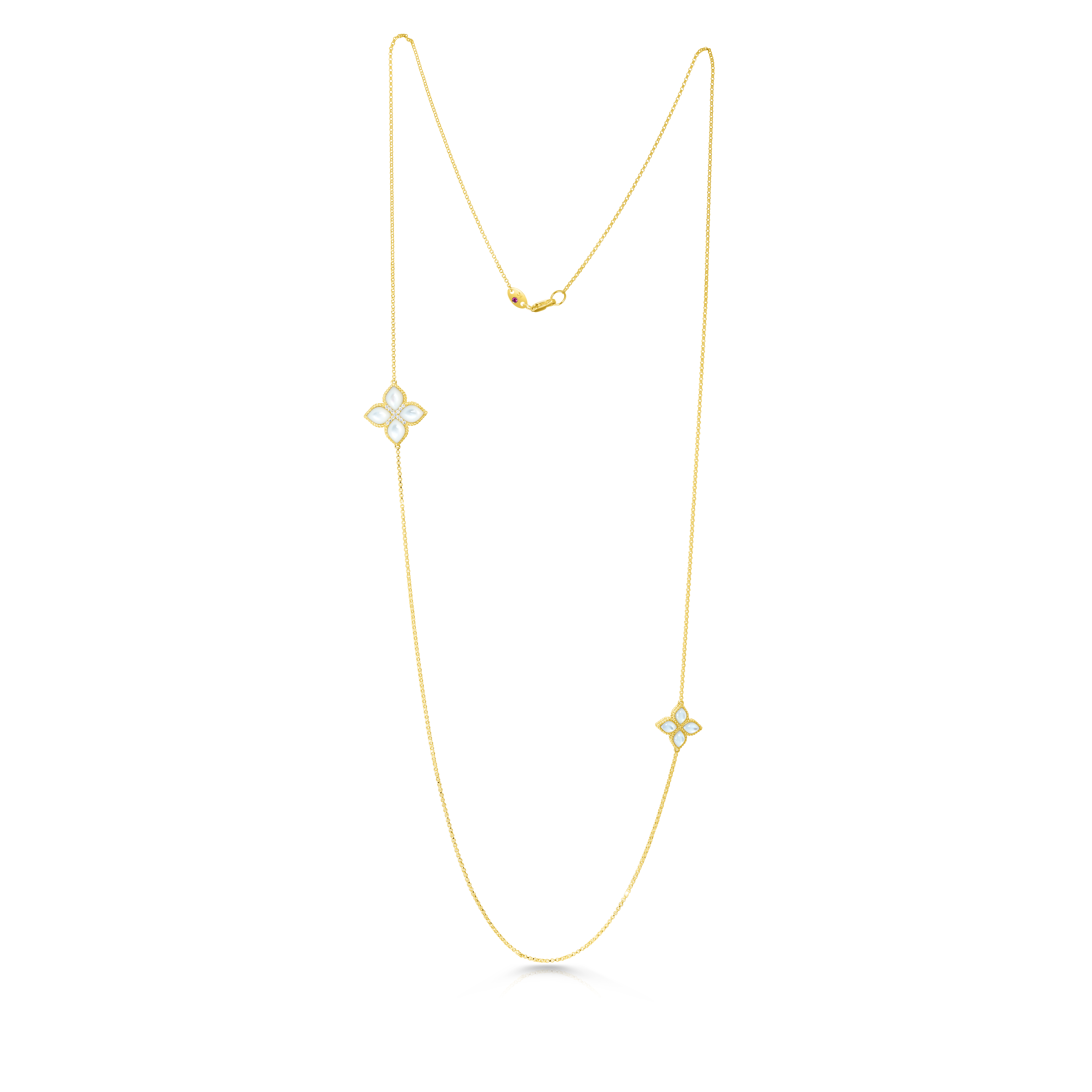 18k Yellow Gold Venetian Princess Diamond & Mother Of Pearl Flower Long Necklace