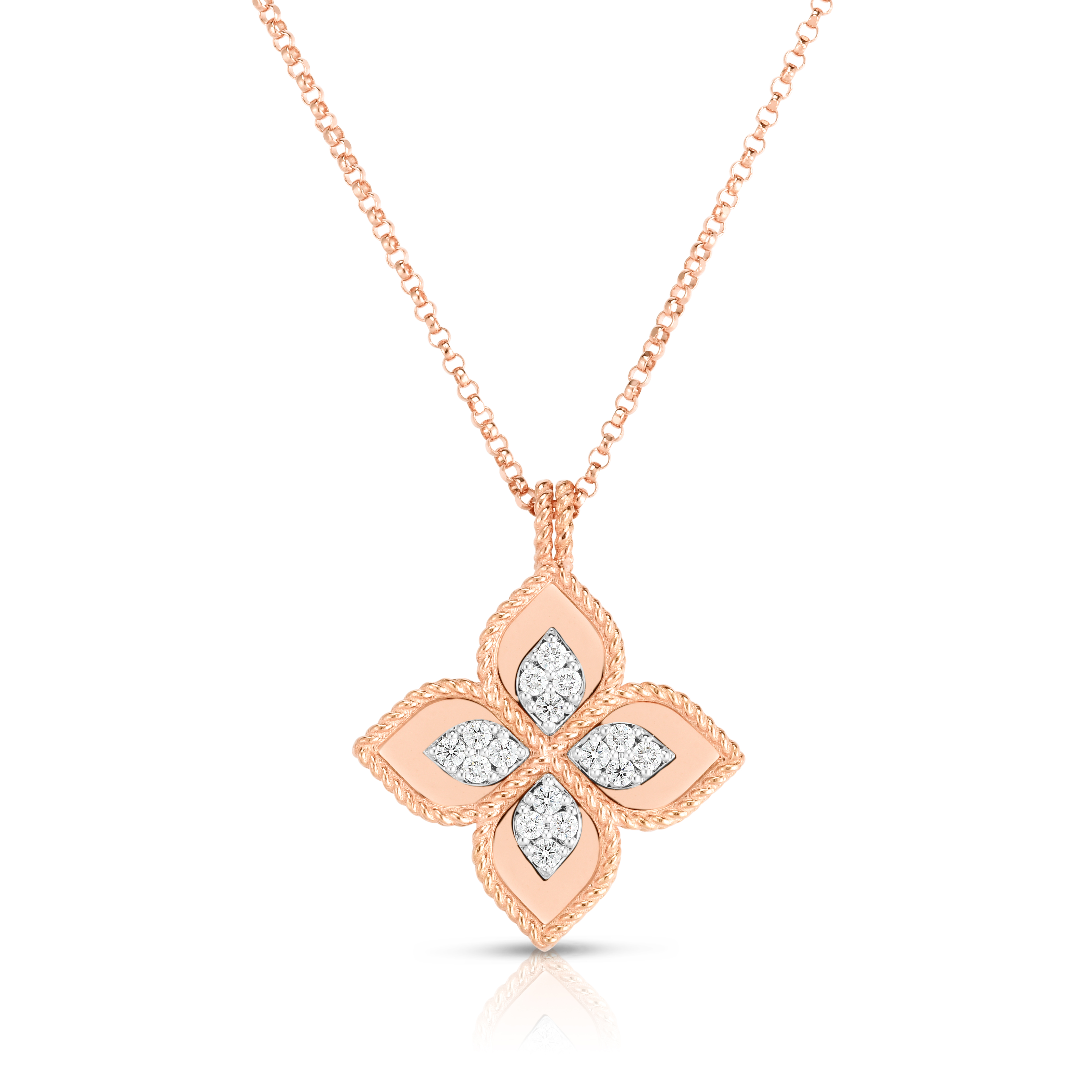 18k Rose/white Gold Venetian Princess Diamond Medium Flower Necklace