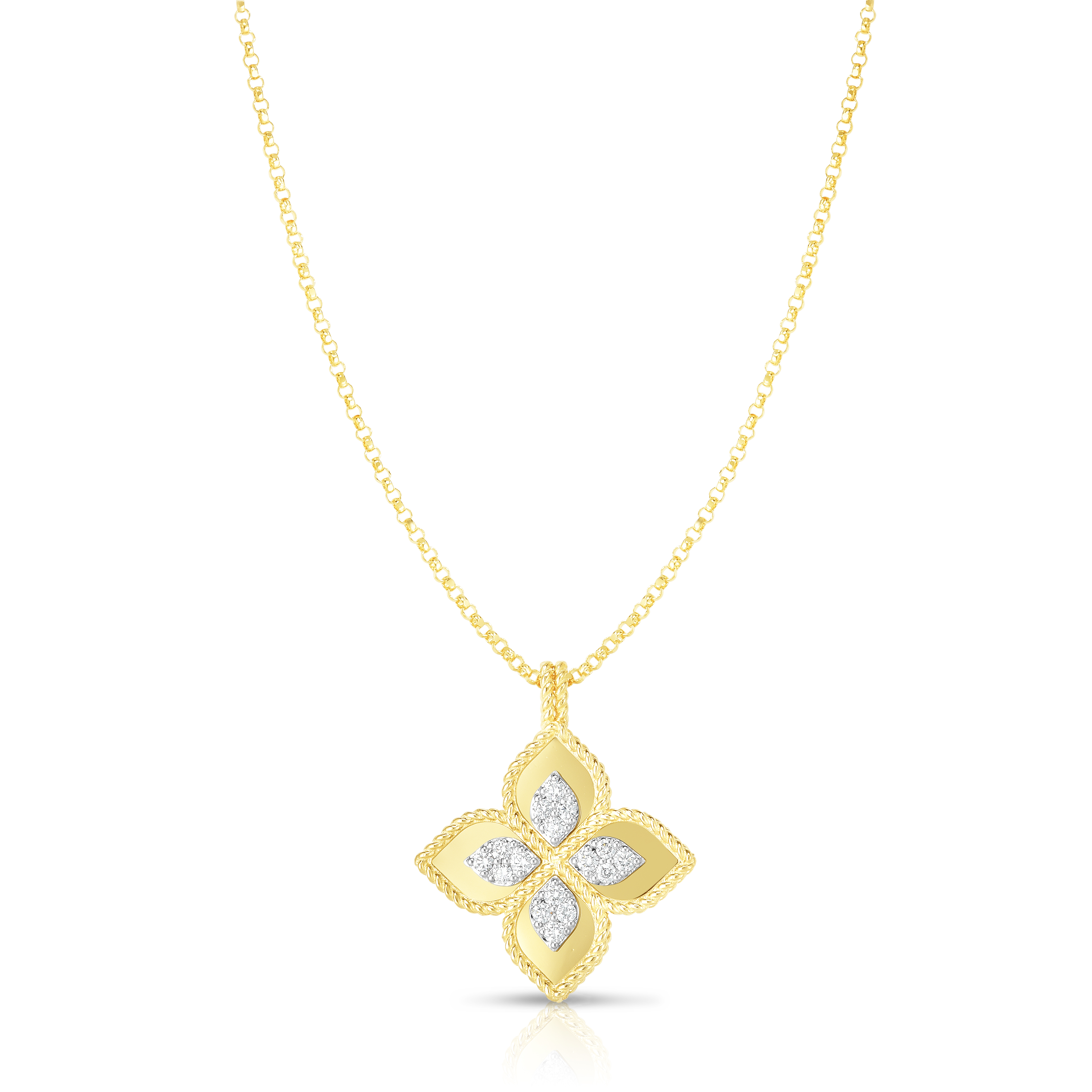 18k Yellow/white Gold Venetian Princess Diamond Medium Flower Necklace