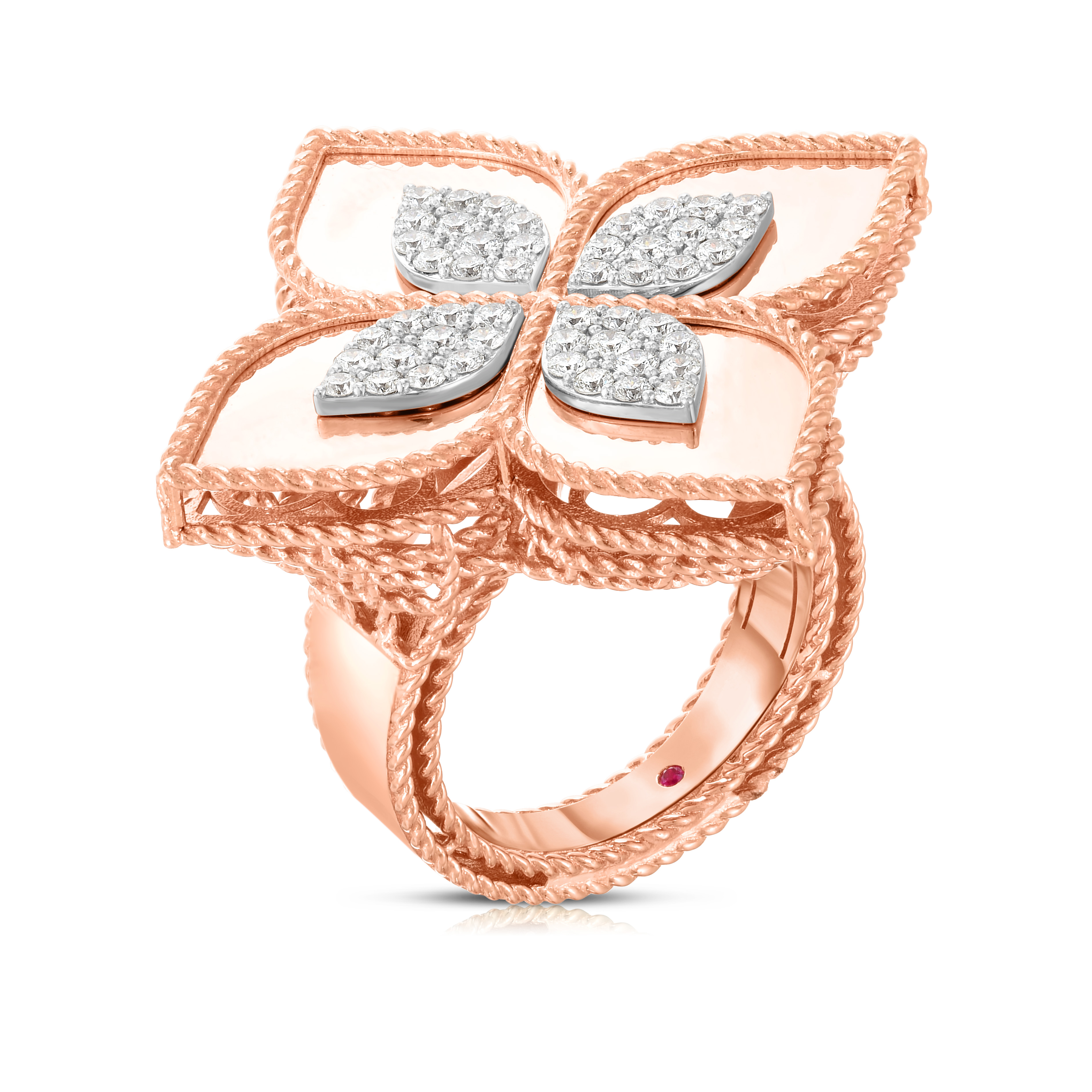 18k Rose/white Gold Venetian Princess Large Diamond Flower Ring