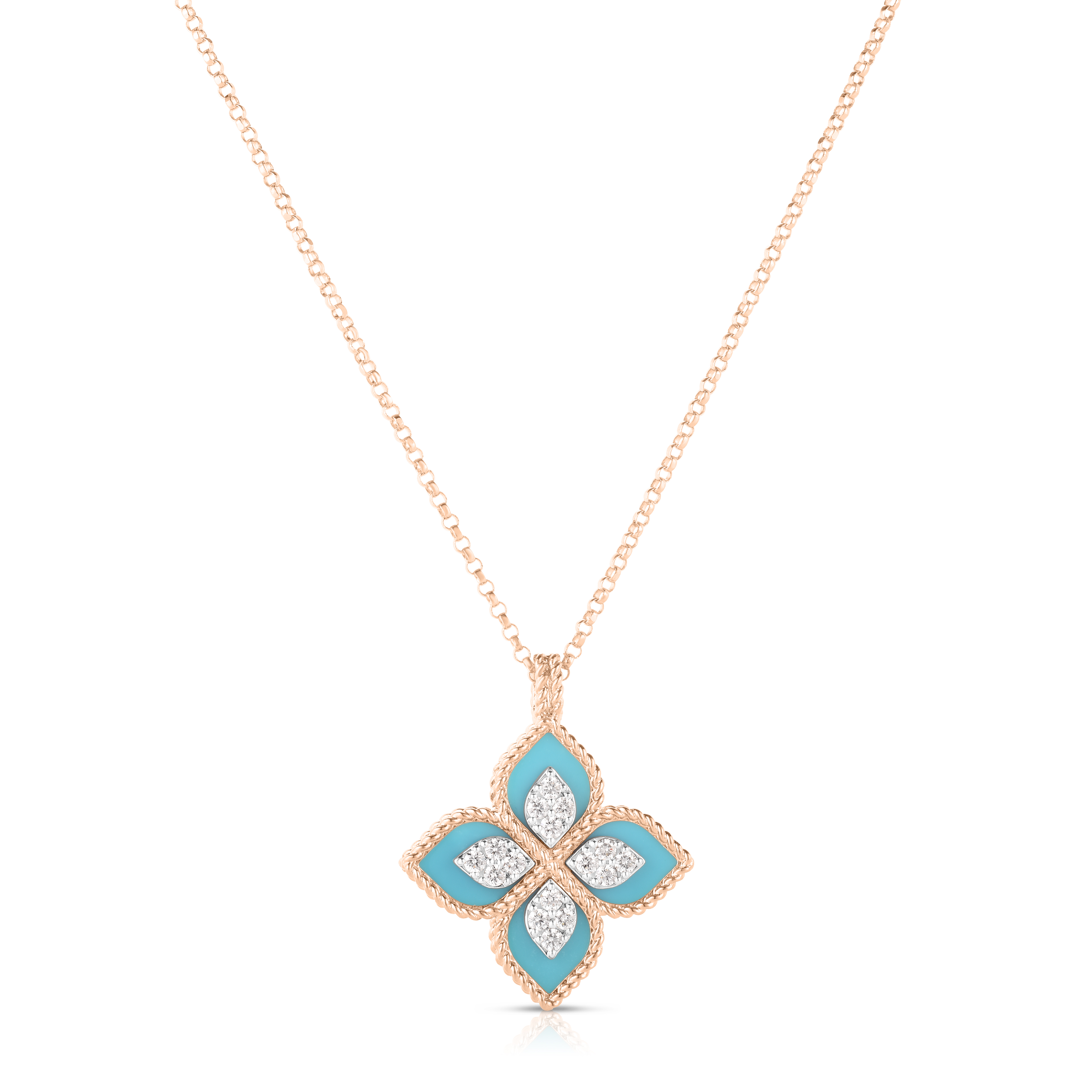 18k Rose/white Gold Venetian Princess Diamond & Turquoise Flower Necklace