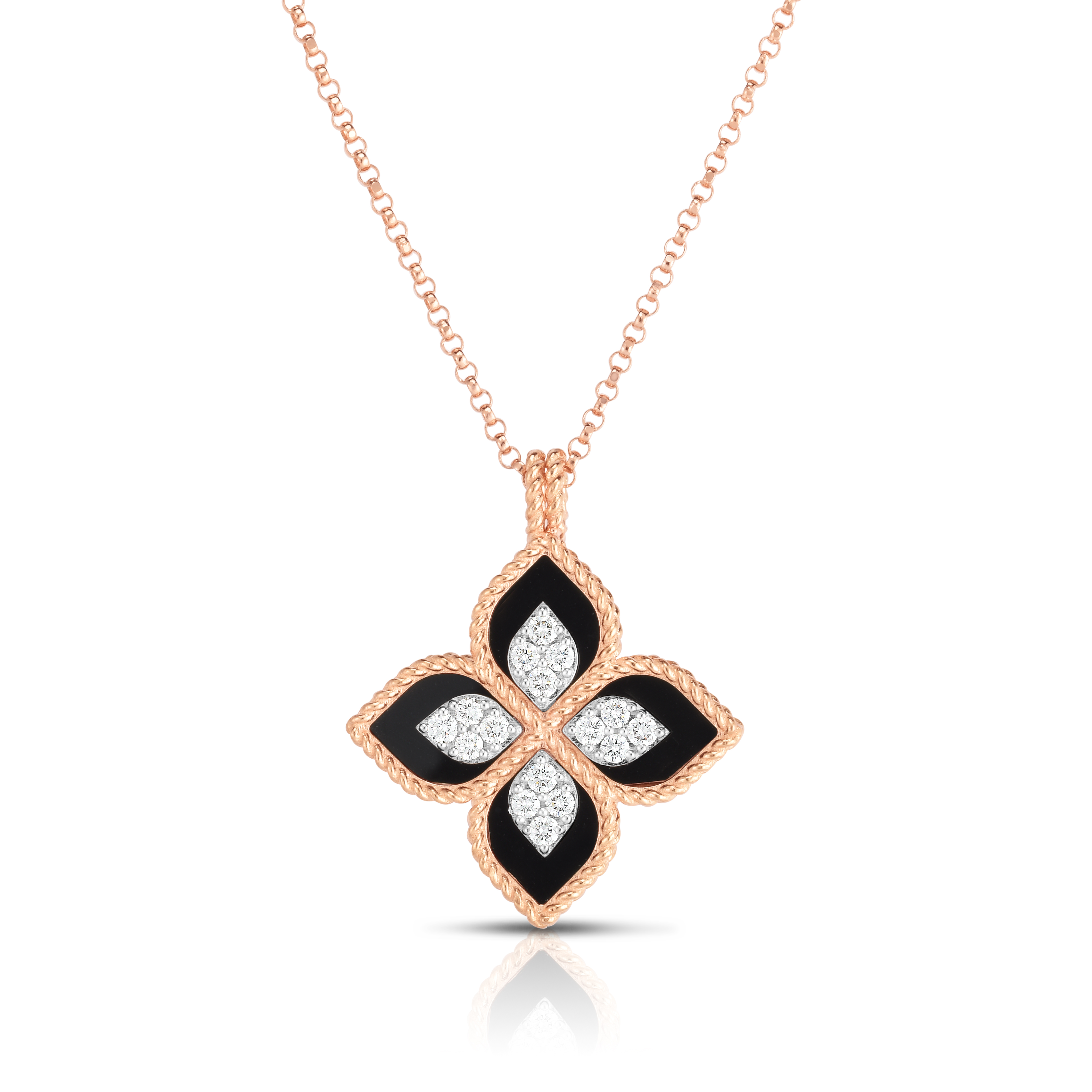 18k Rose/white Gold Venetian Princess Diamond & Black Jade Flower Necklace
