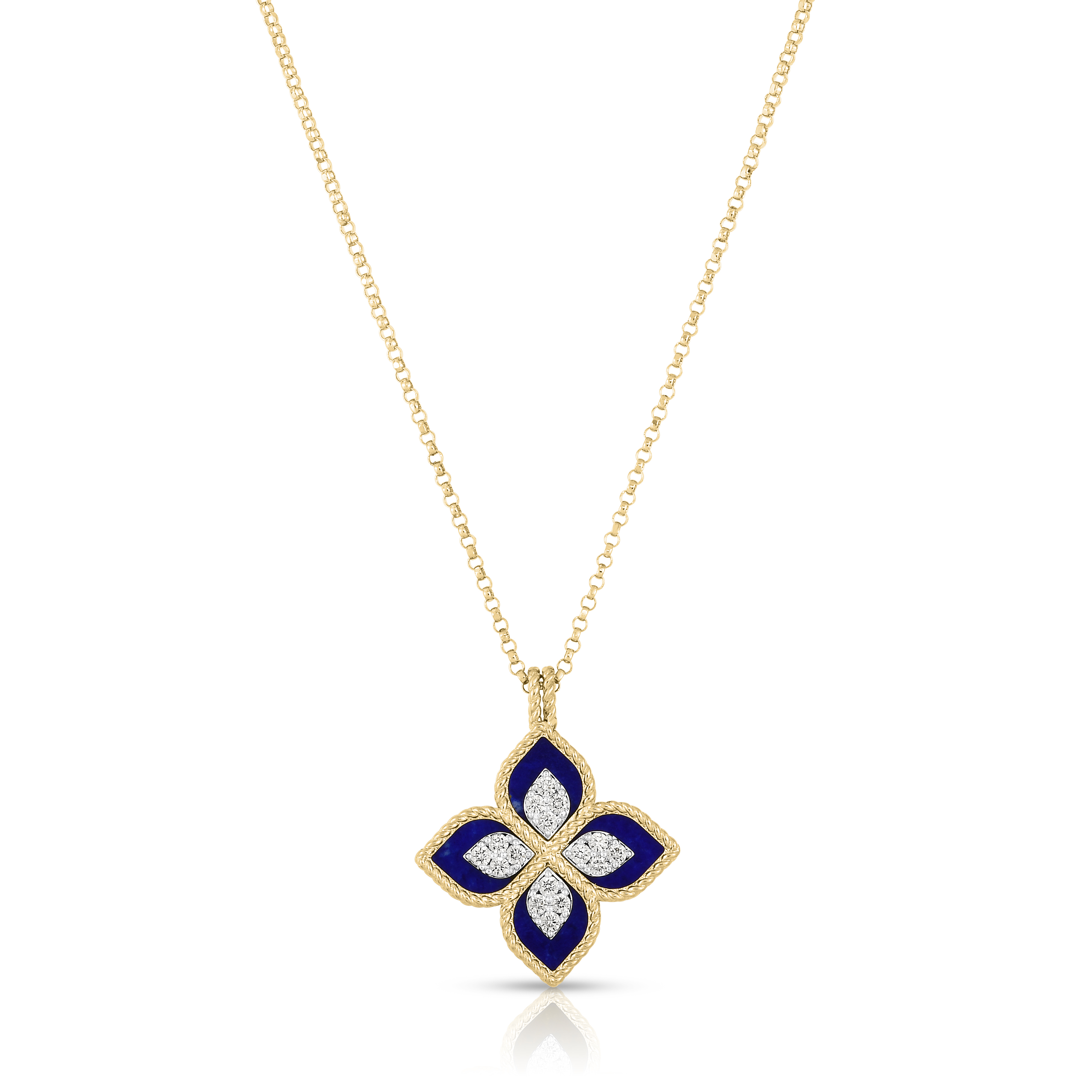 18k Yellow/white Gold Venetian Princess Diamond & Lapis Flower Necklace