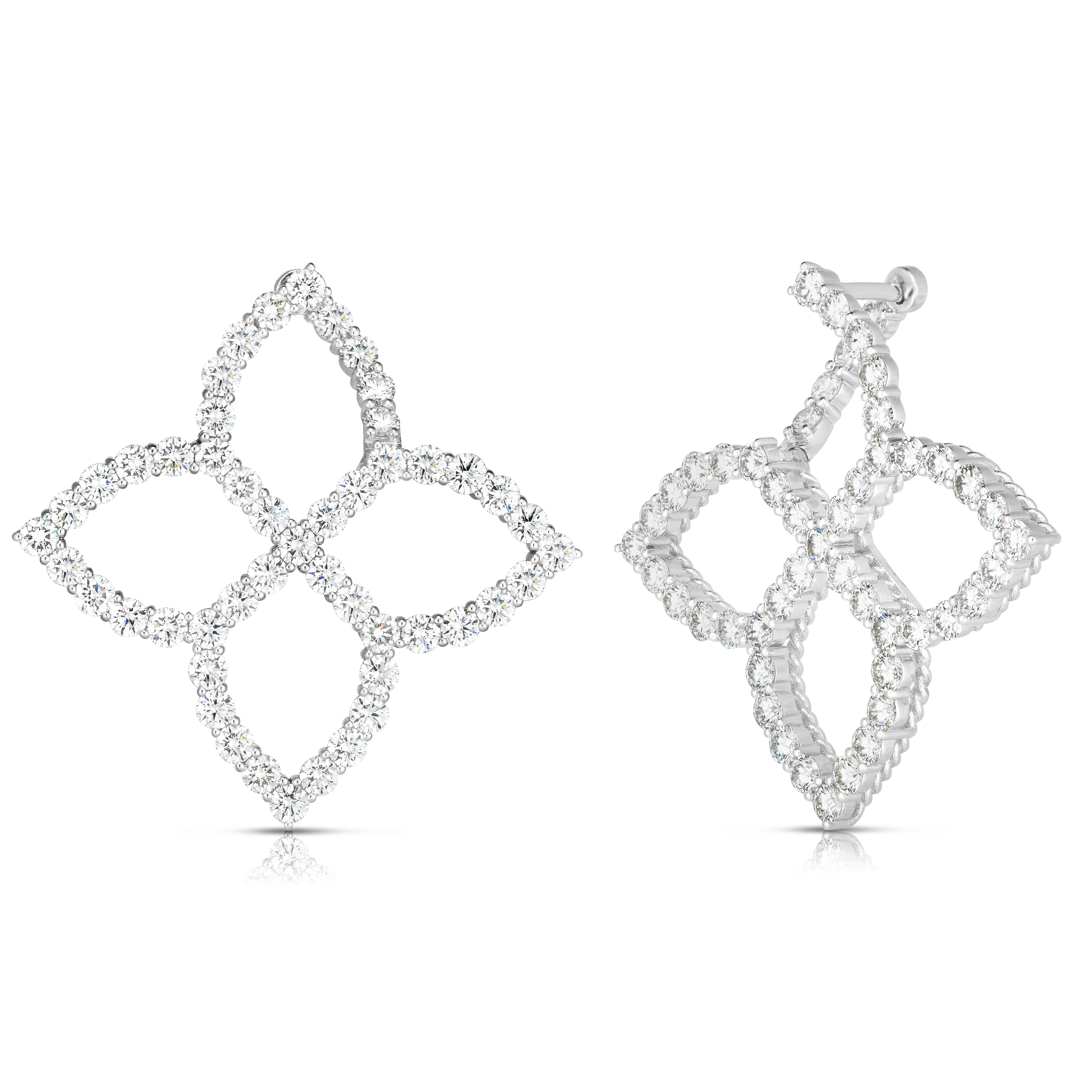 18k White Gold Diamond Princess Medium Outline Flower Earrings