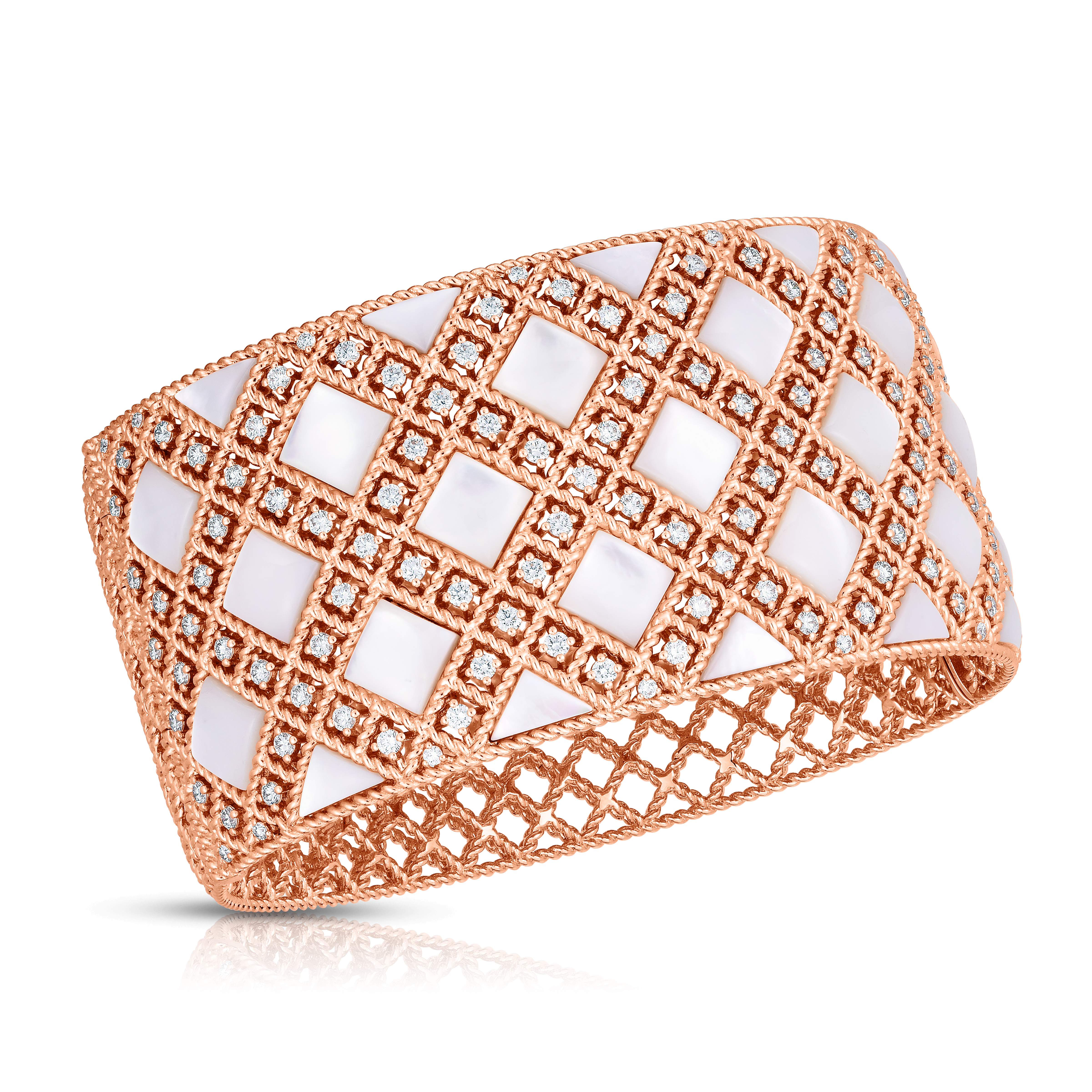 18k Rose Gold Palazzo Ducale Wide Diamond & Mother Of Pearl Bangle