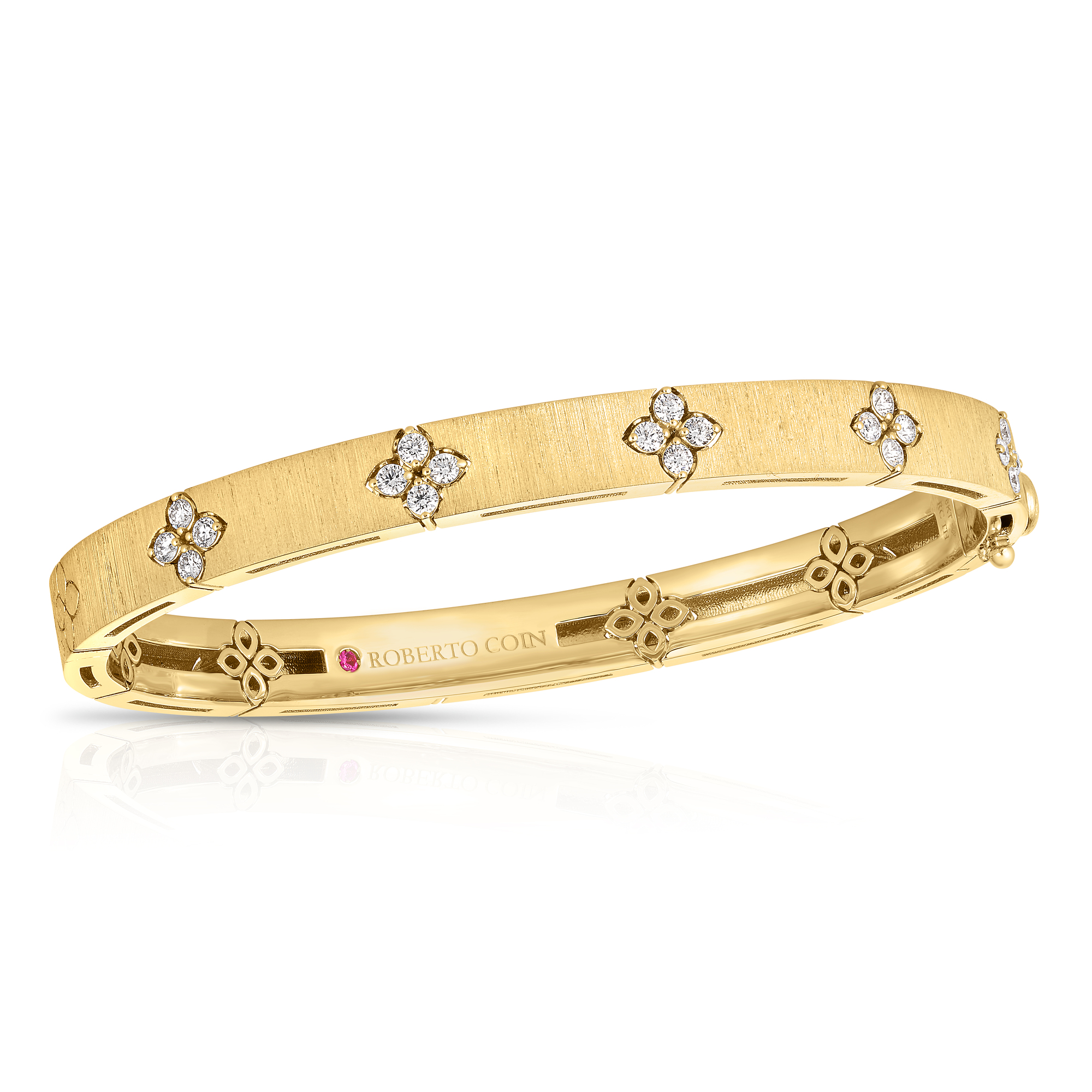 18k Yellow Gold Love In Verona Medium Width Diamond Accent & Satin Finish Bangle