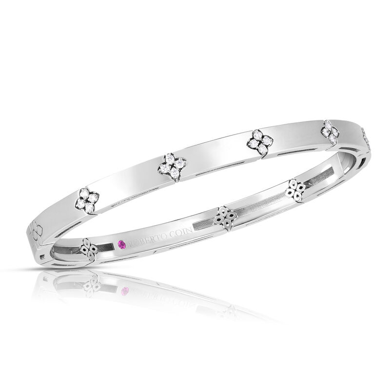 18k White Gold Love In Verona Narrow Diamond Bangle