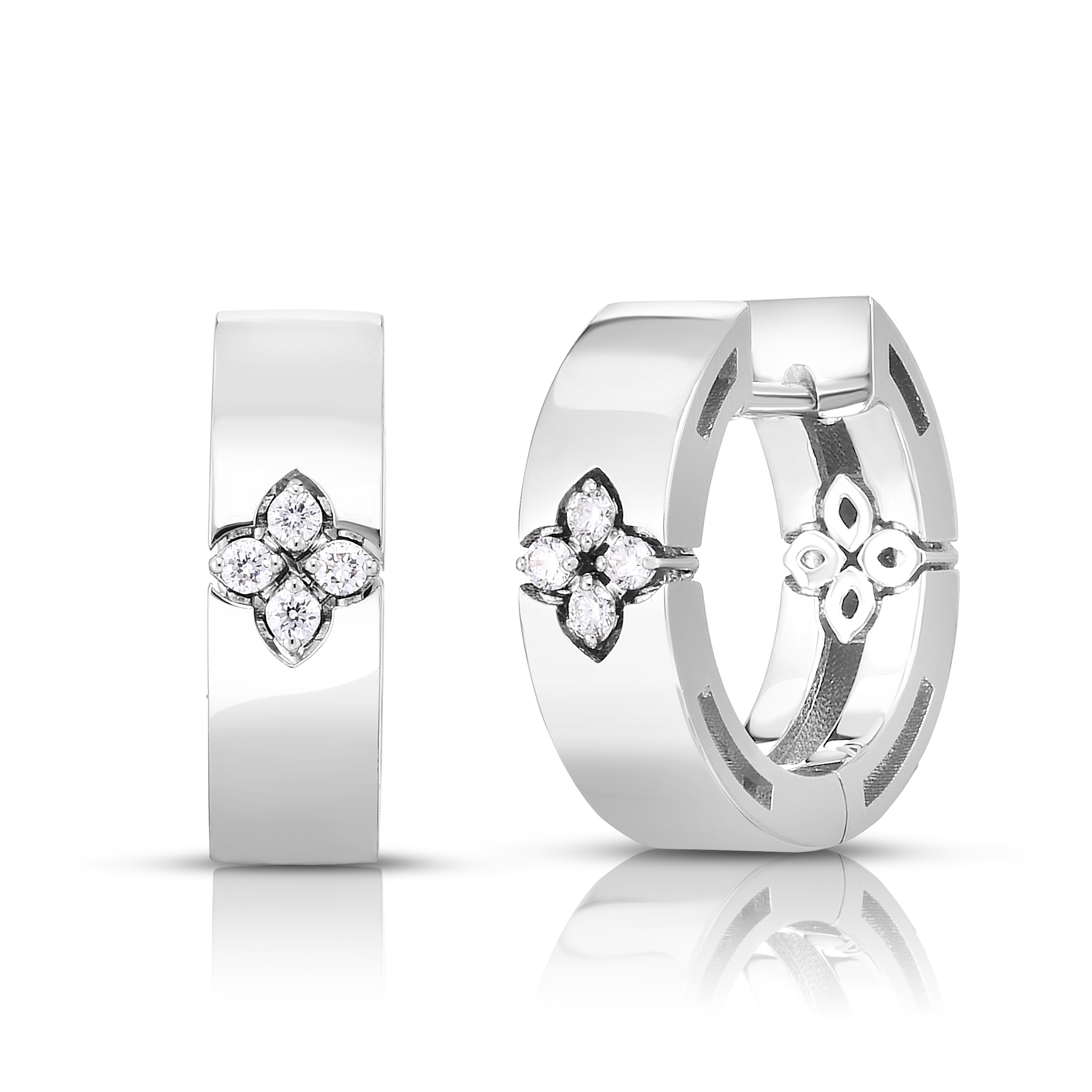 18k White Gold Love In Verona Narrow Diamond Hoop Earrings