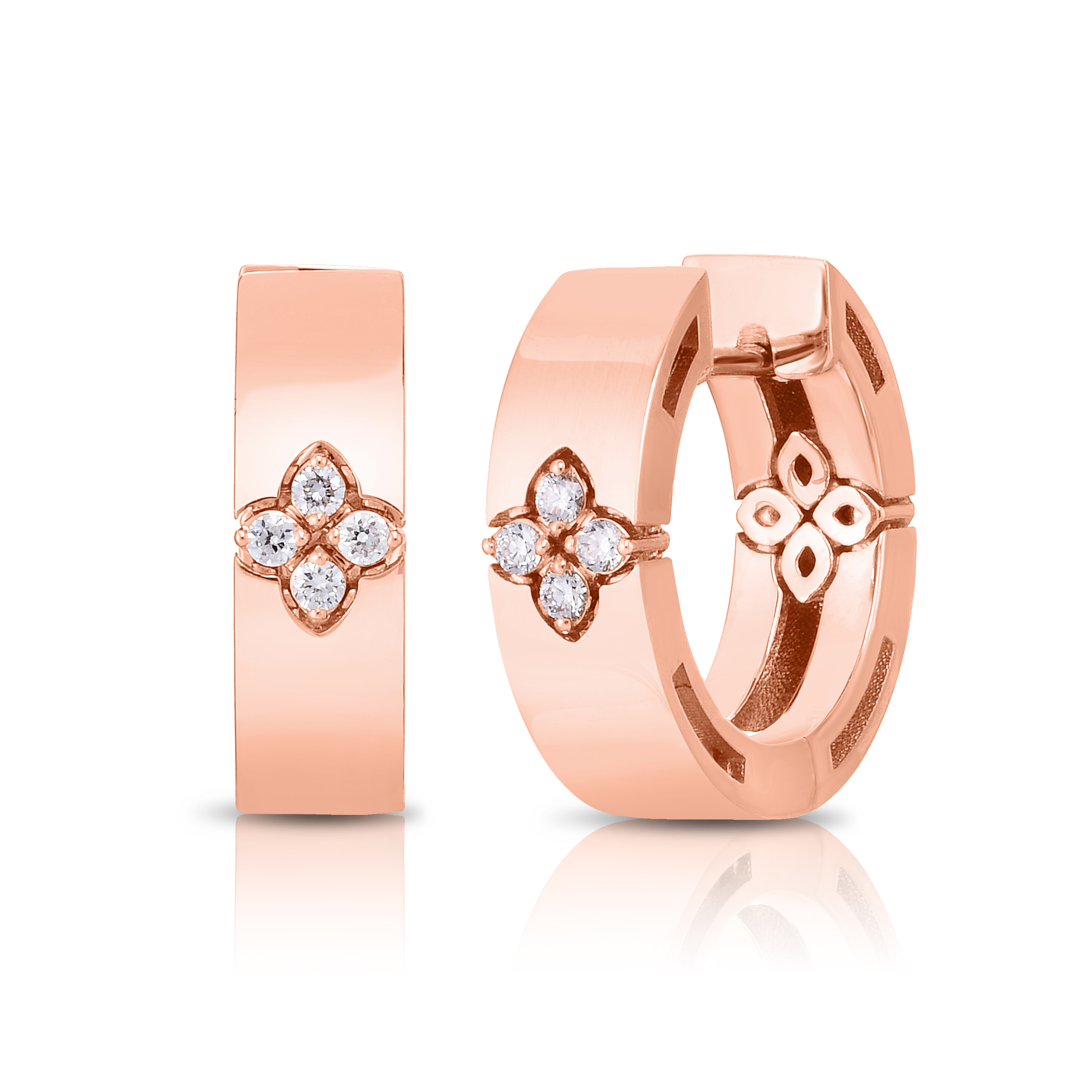 18k Rose Gold Love In Verona Narrow Diamond Hoop Earrings