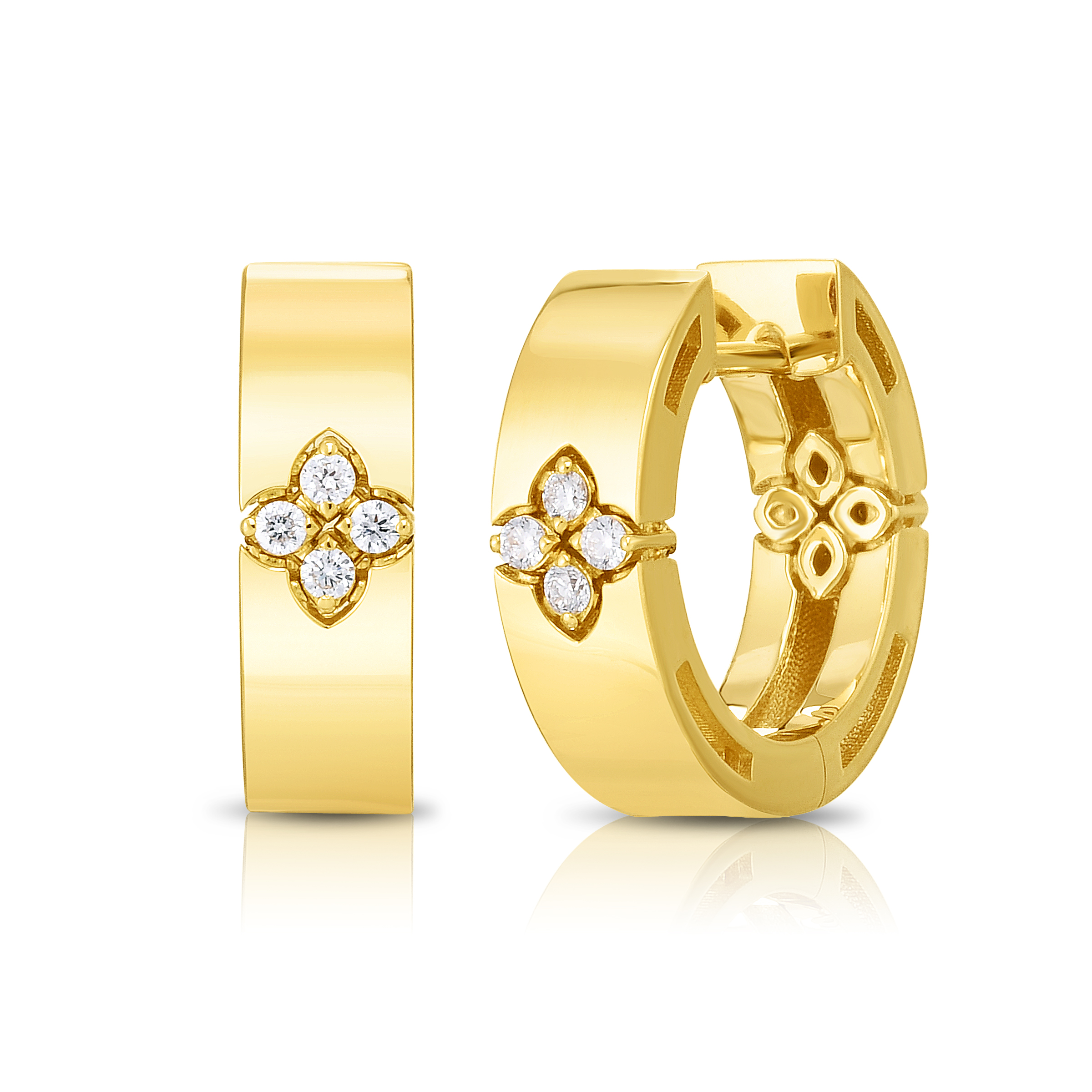 18k Yellow Gold Love In Verona Narrow Diamond Hoop Earrings