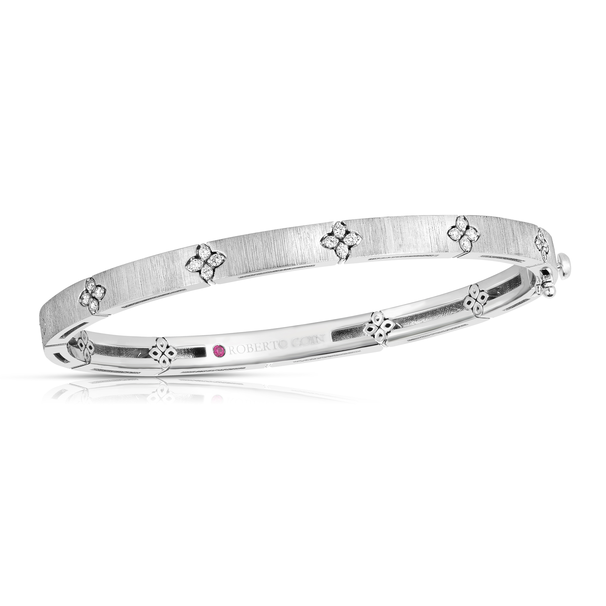 18k White Gold Love In Verona Medium Width Diamond Accent & Satin Finish Bangle