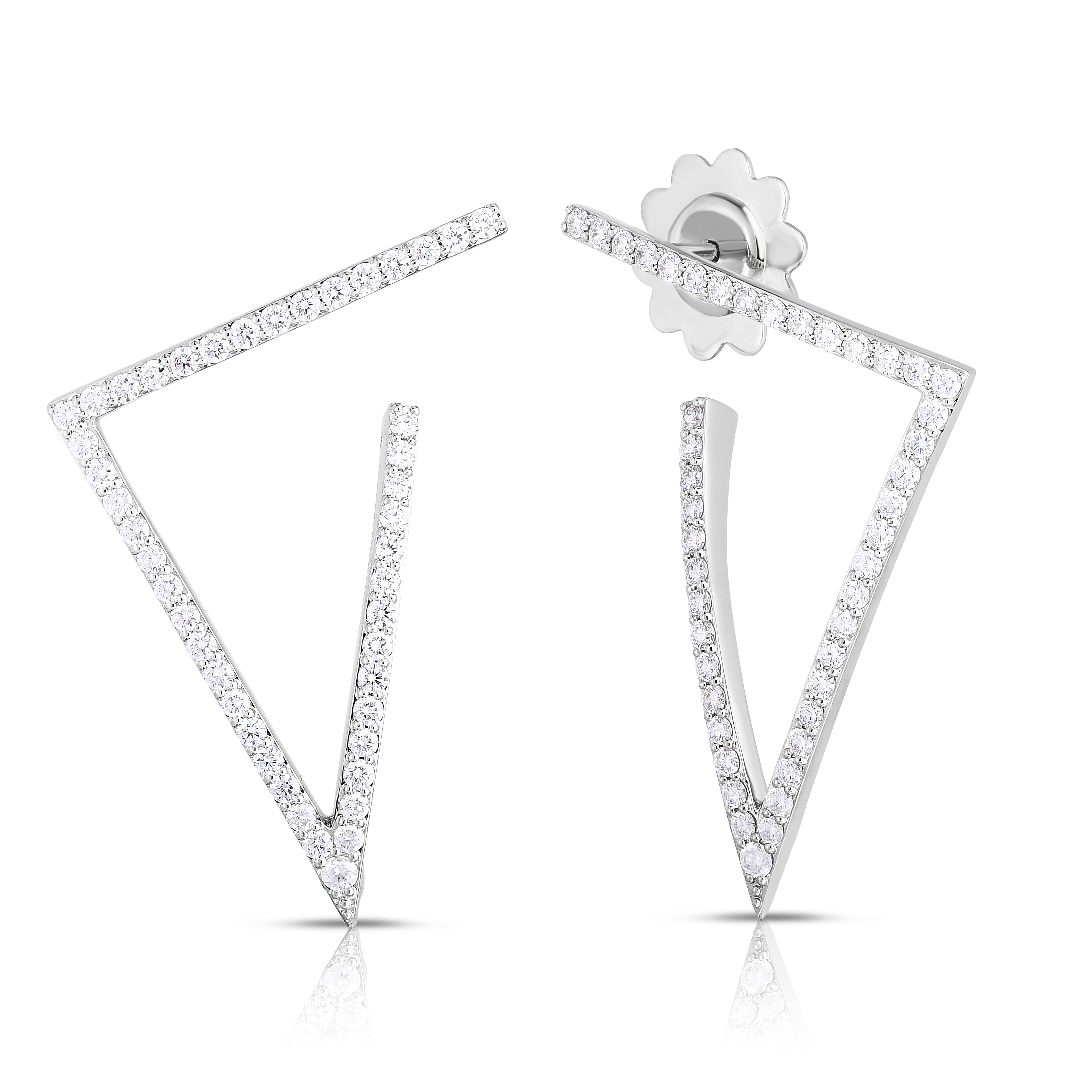 18k White Gold Classic Diamond Medium Pave Triangle Earrings