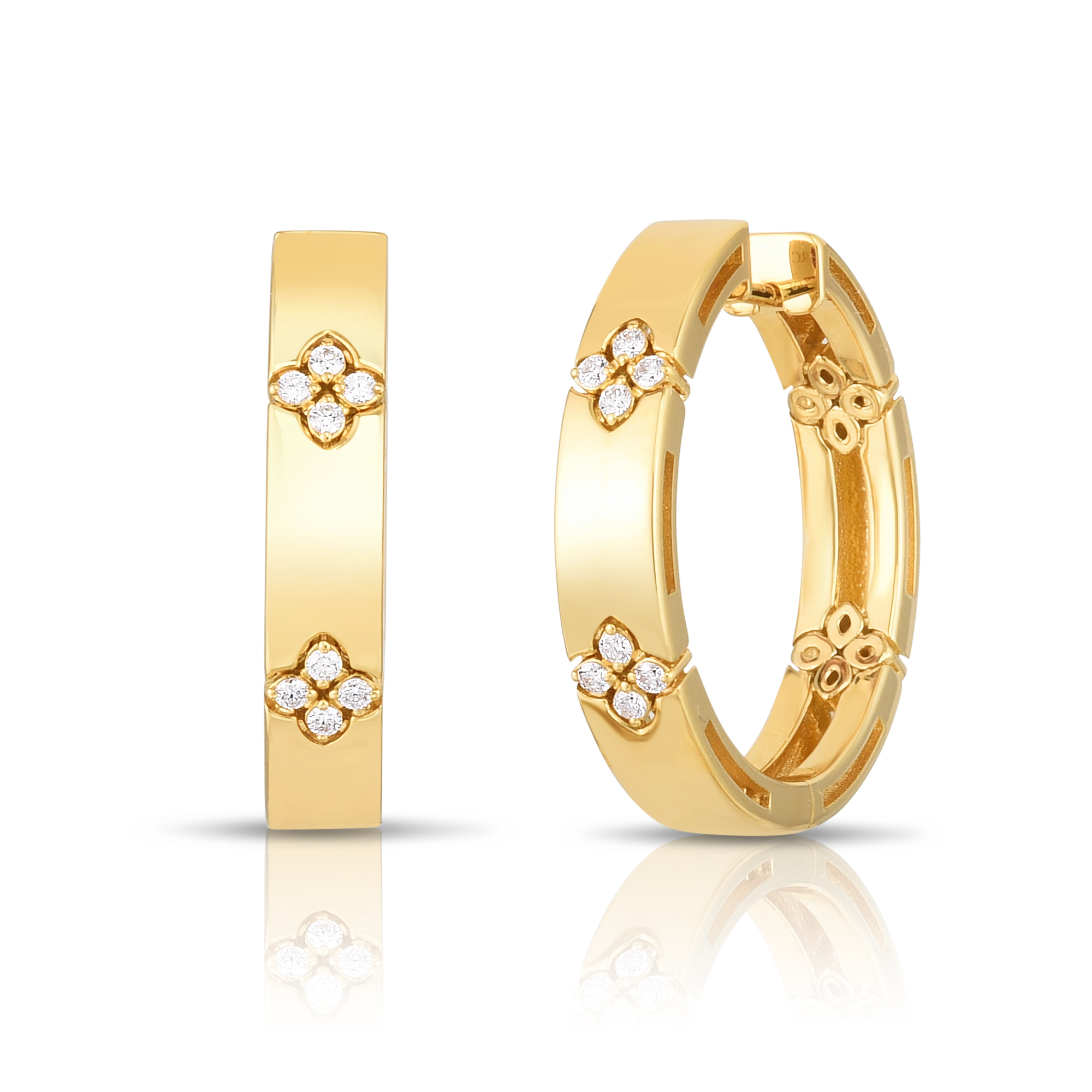 18k Yellow Gold Love In Verona Large Diamond Flower Hoop Earrings