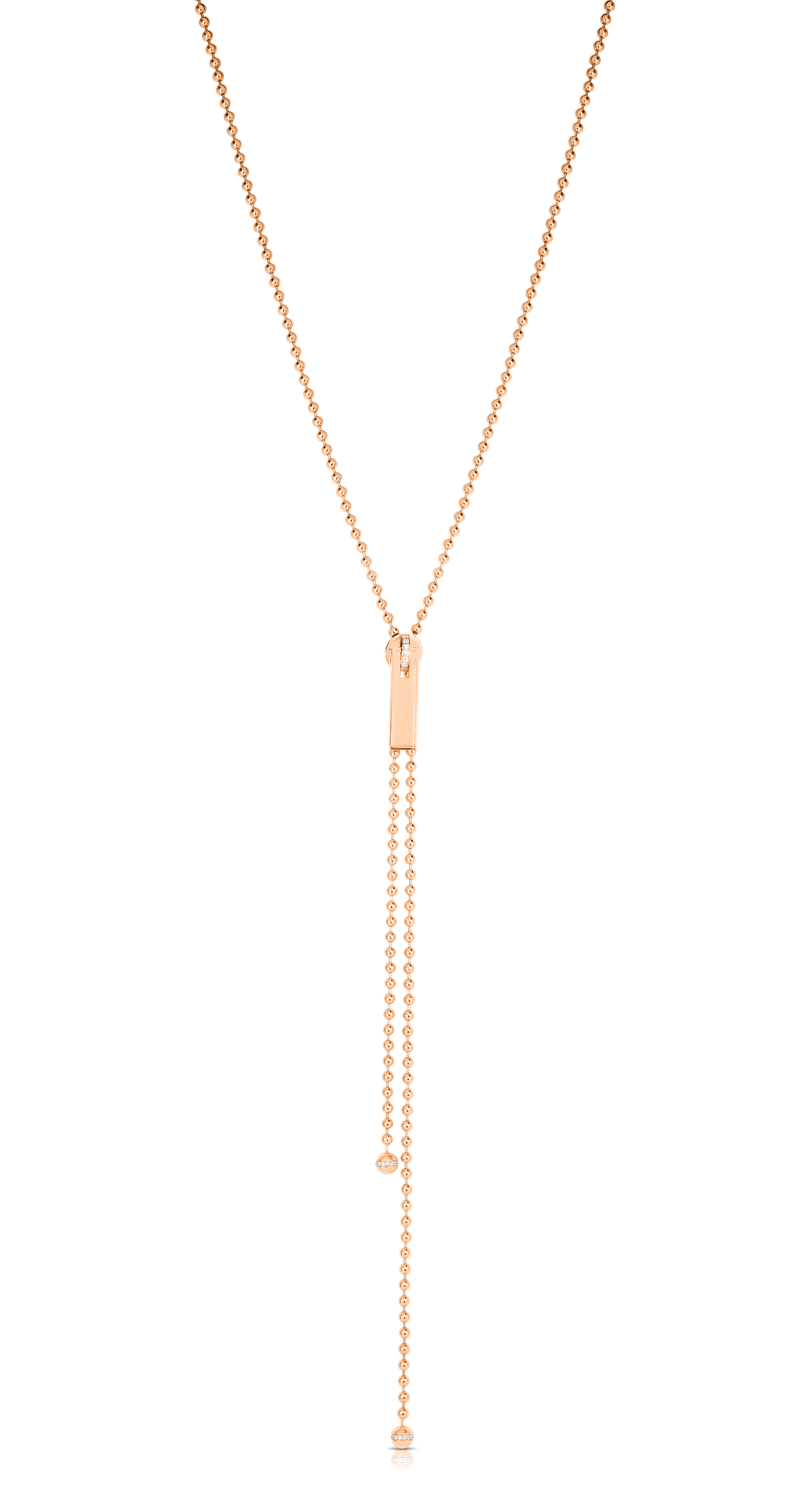18k Rose Gold Tassel Diamond Accent Zipper Pull Long Necklace