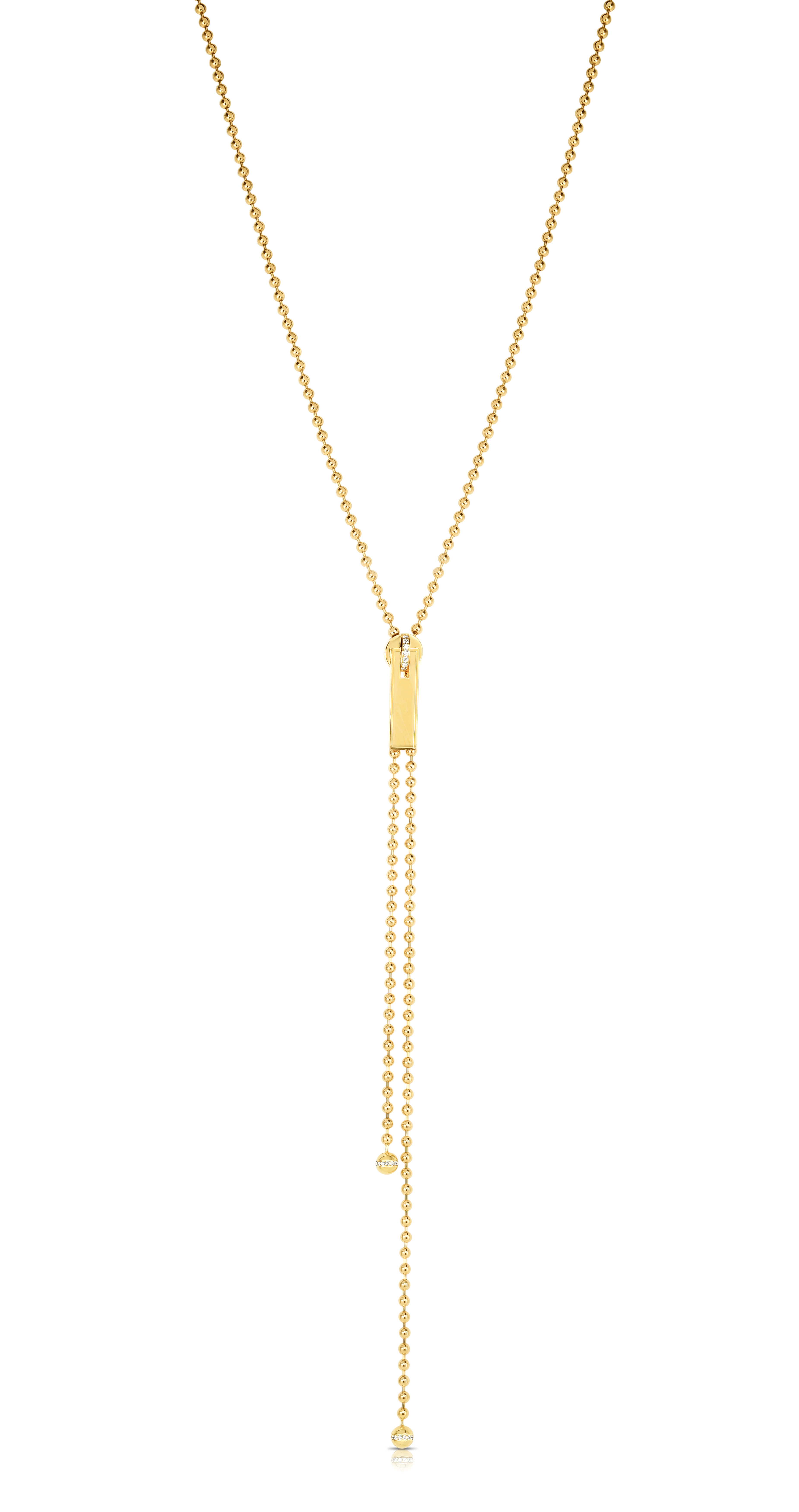 18k Yellow Gold Tassel Diamond Accent Zipper Pull Long Necklace