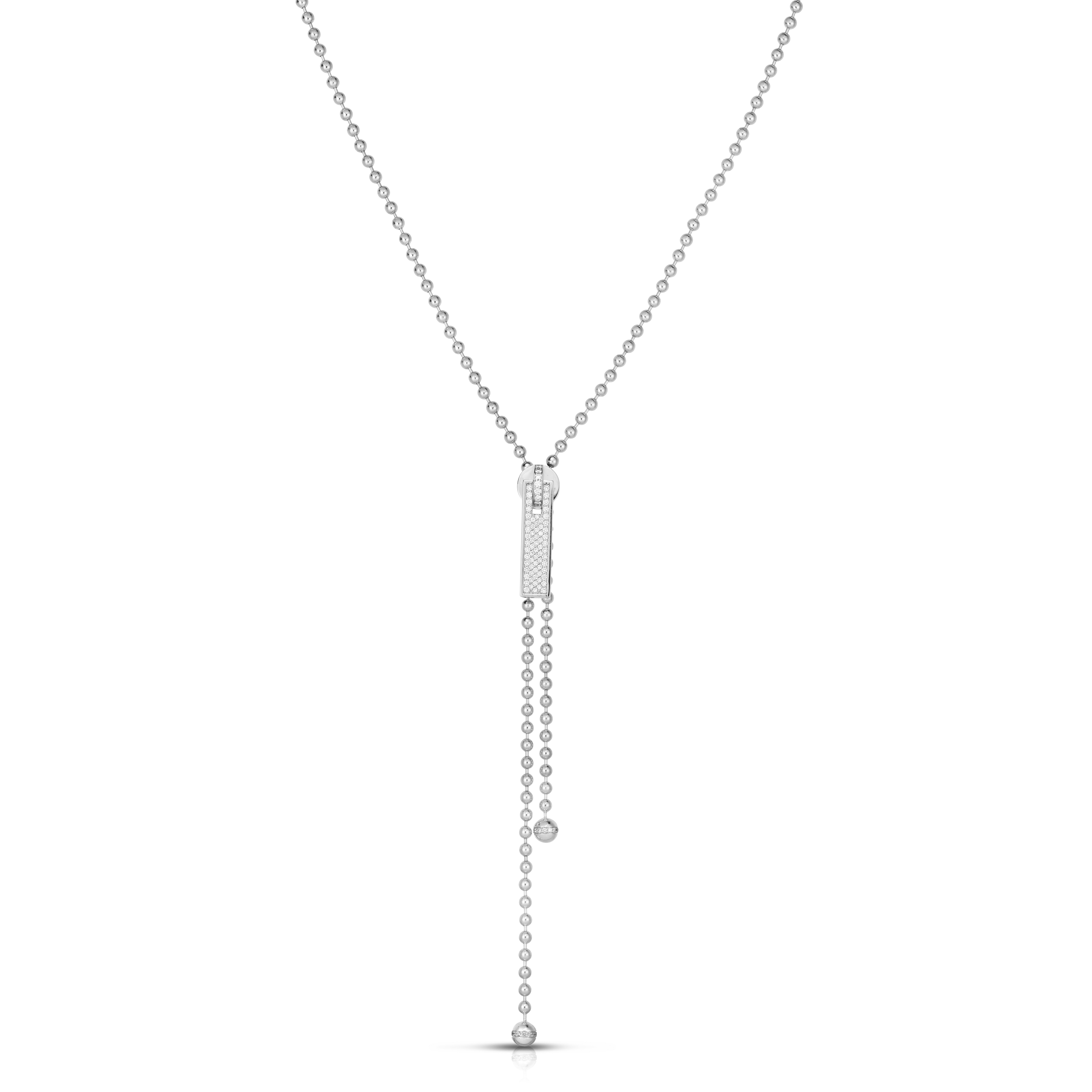 18k White Gold Tassel Pave Diamond Accent Zipper Pull Long Necklace