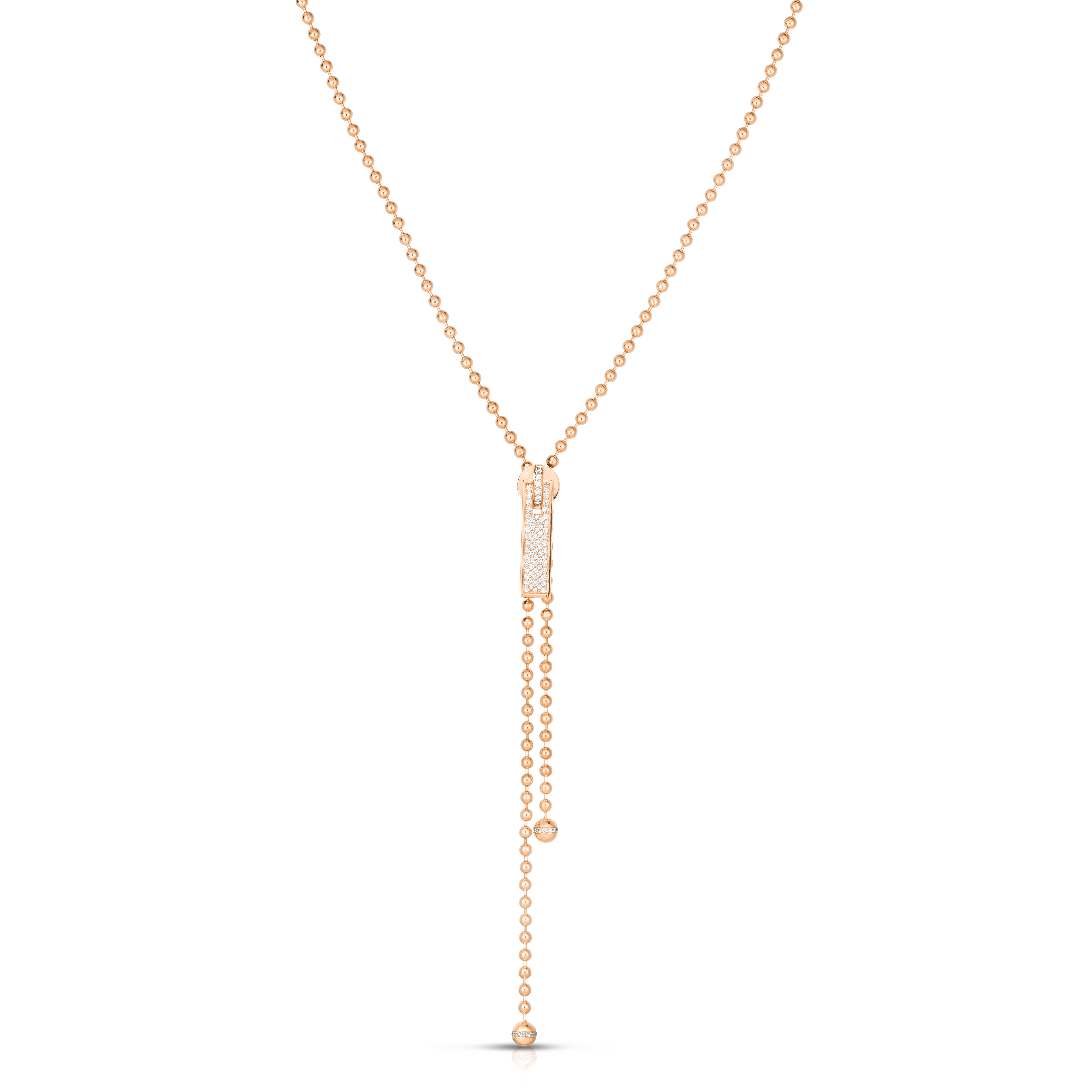 18k Rose Gold Tassel Pave Diamond Accent Zipper Pull Long Necklace