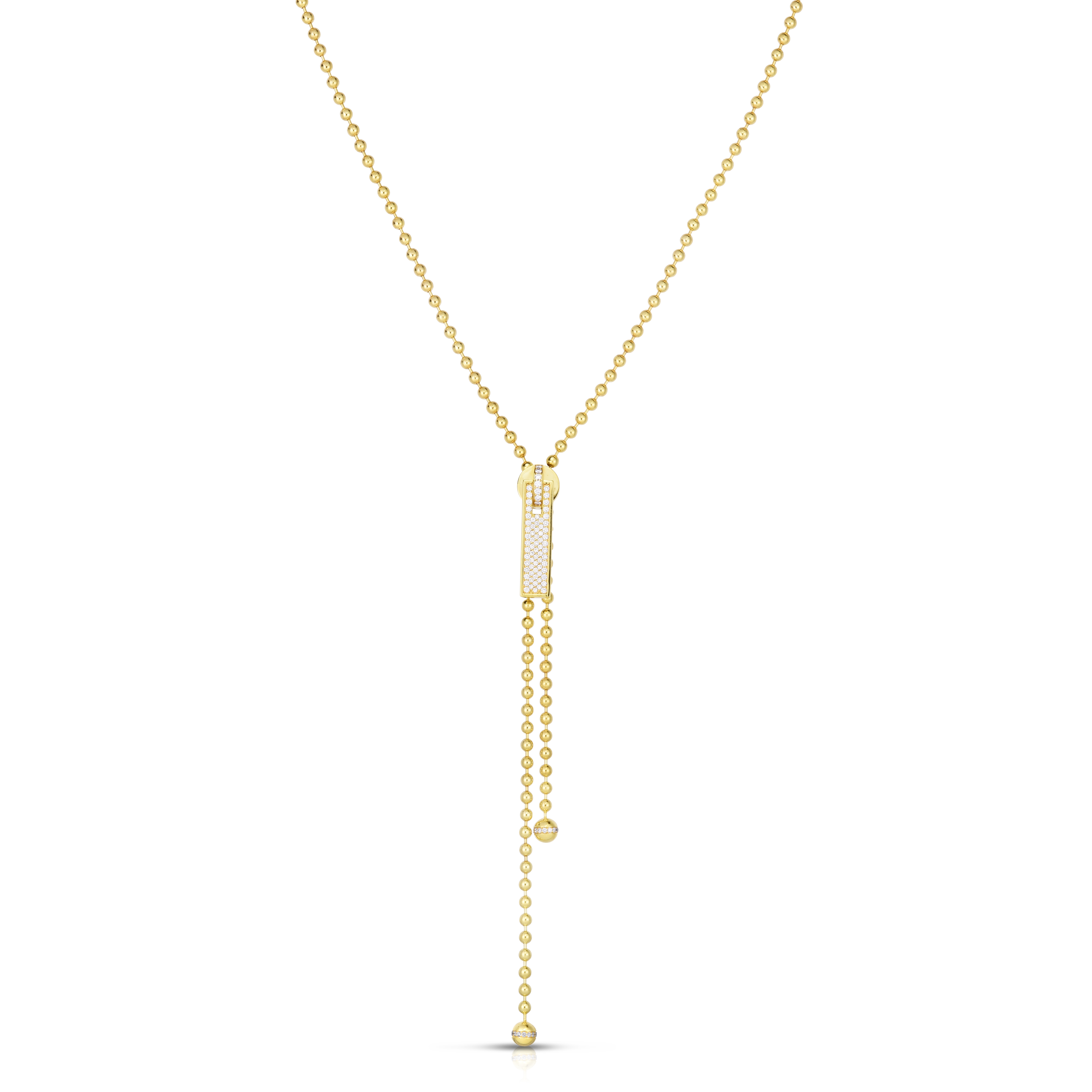 18k Yellow Gold Tassel Pave Diamond Accent Zipper Pull Long Necklace