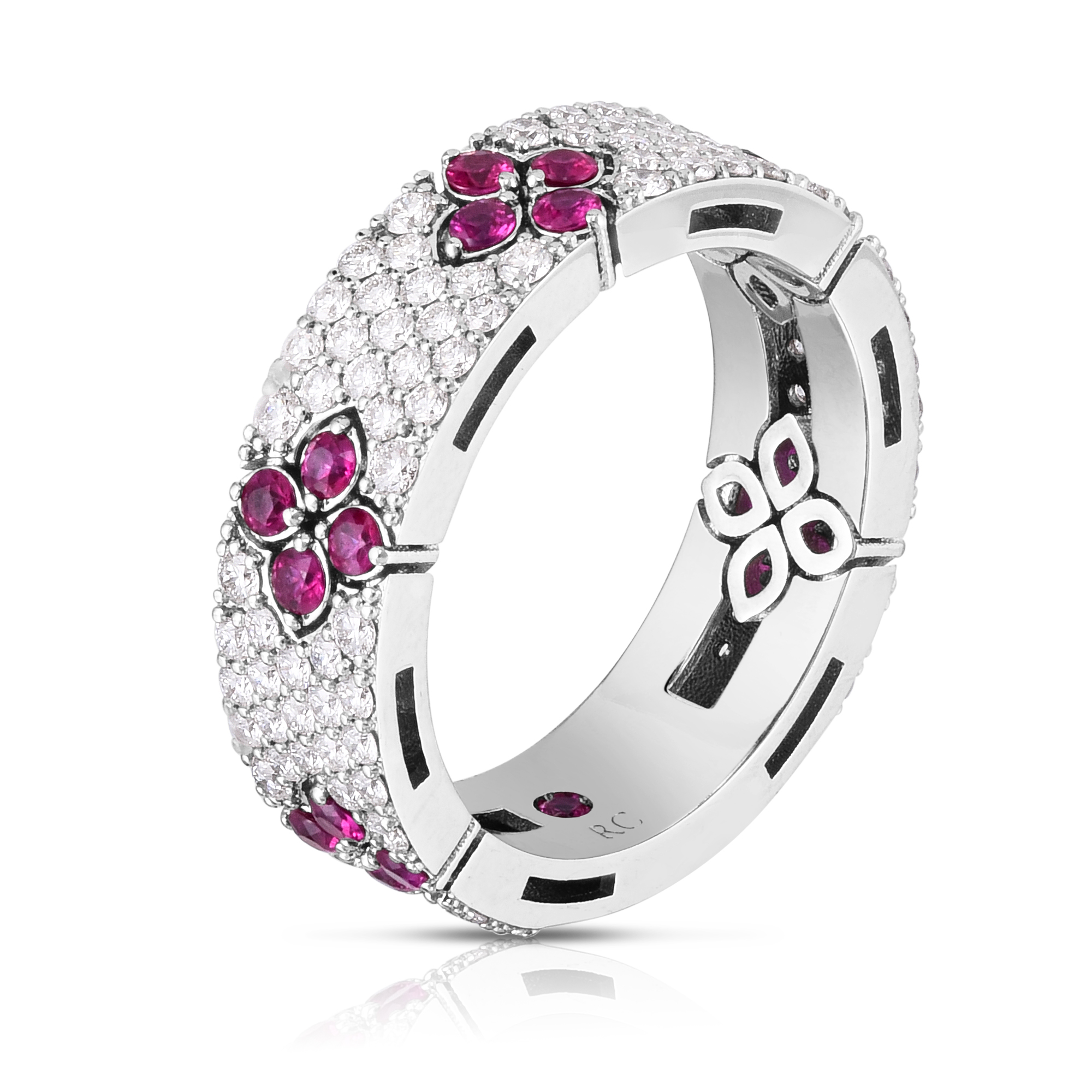 18k White Gold Love In Verona Pave Diamond & Ruby Ring B&
