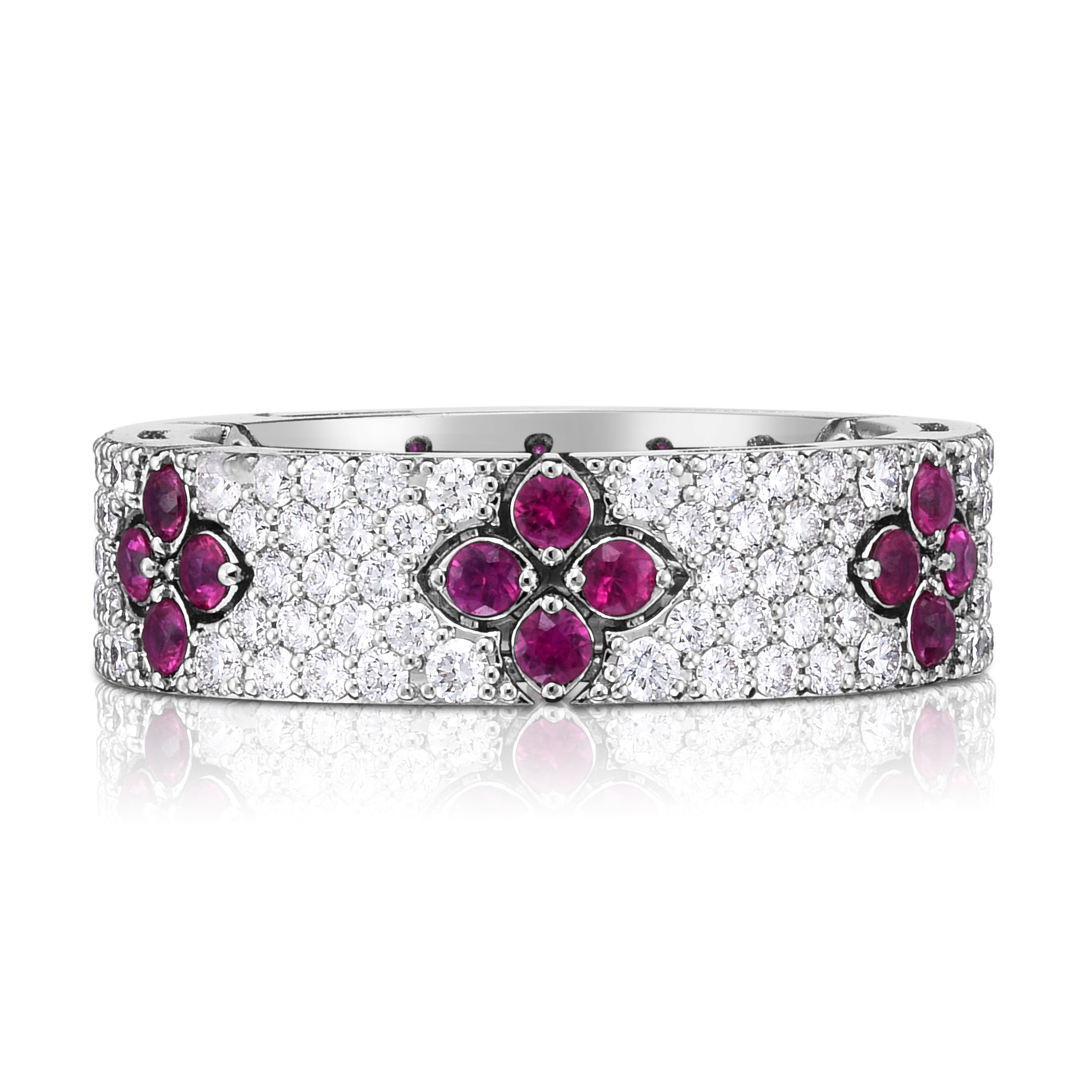 18k White Gold Love In Verona Pave Diamond & Ruby Ring B&