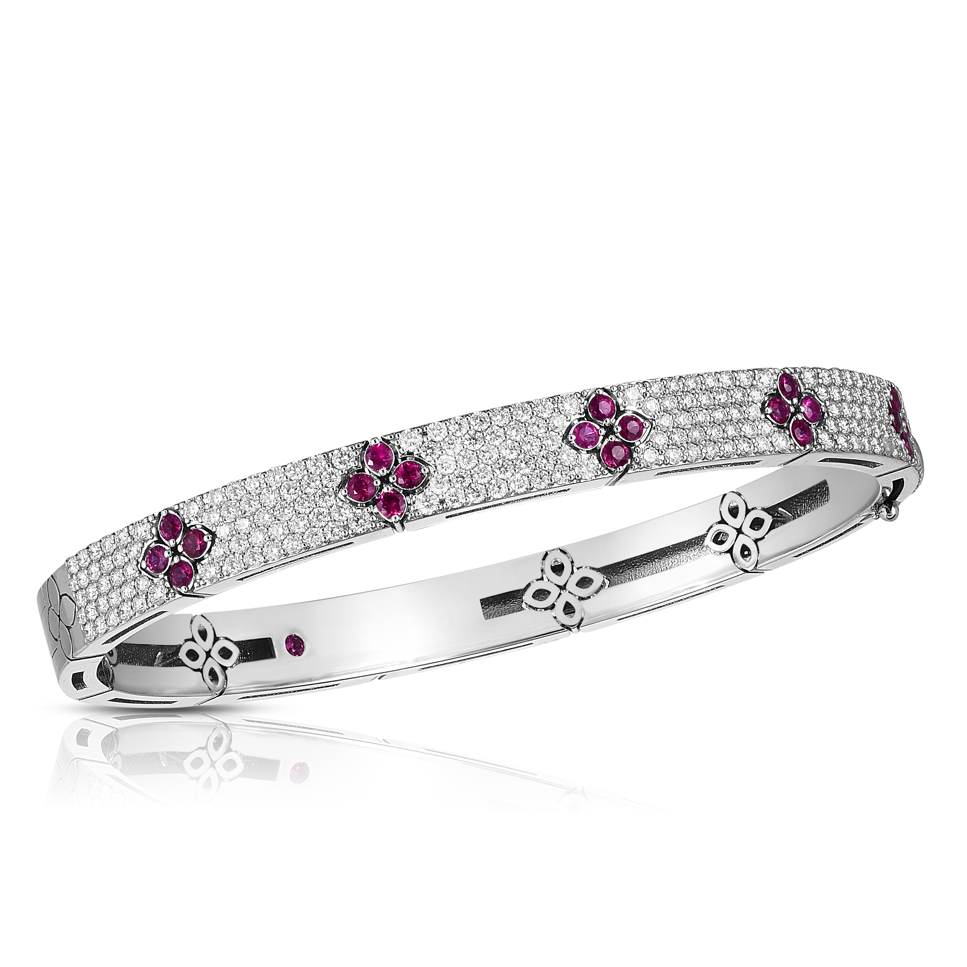 18k White Gold Love In Verona Pave Diamond & Ruby Bangle