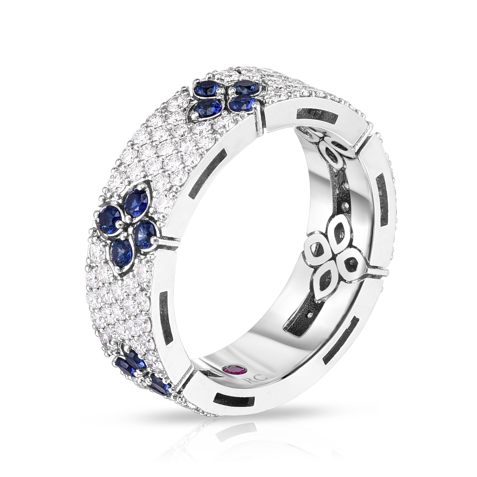 18k White Gold Love In Verona Pave Diamond & Blue Sapphire Ring