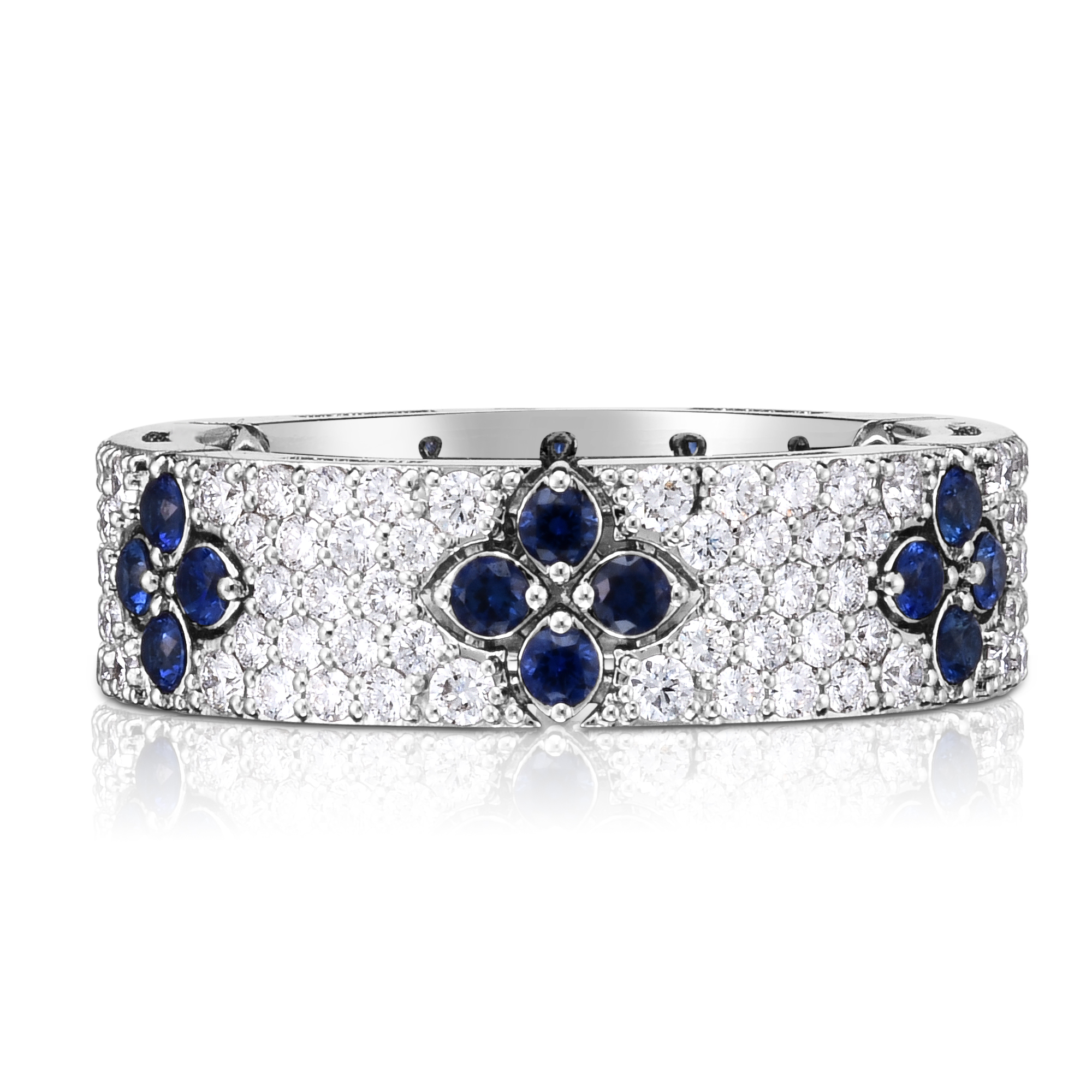 18k White Gold Love In Verona Pave Diamond & Blue Sapphire Ring