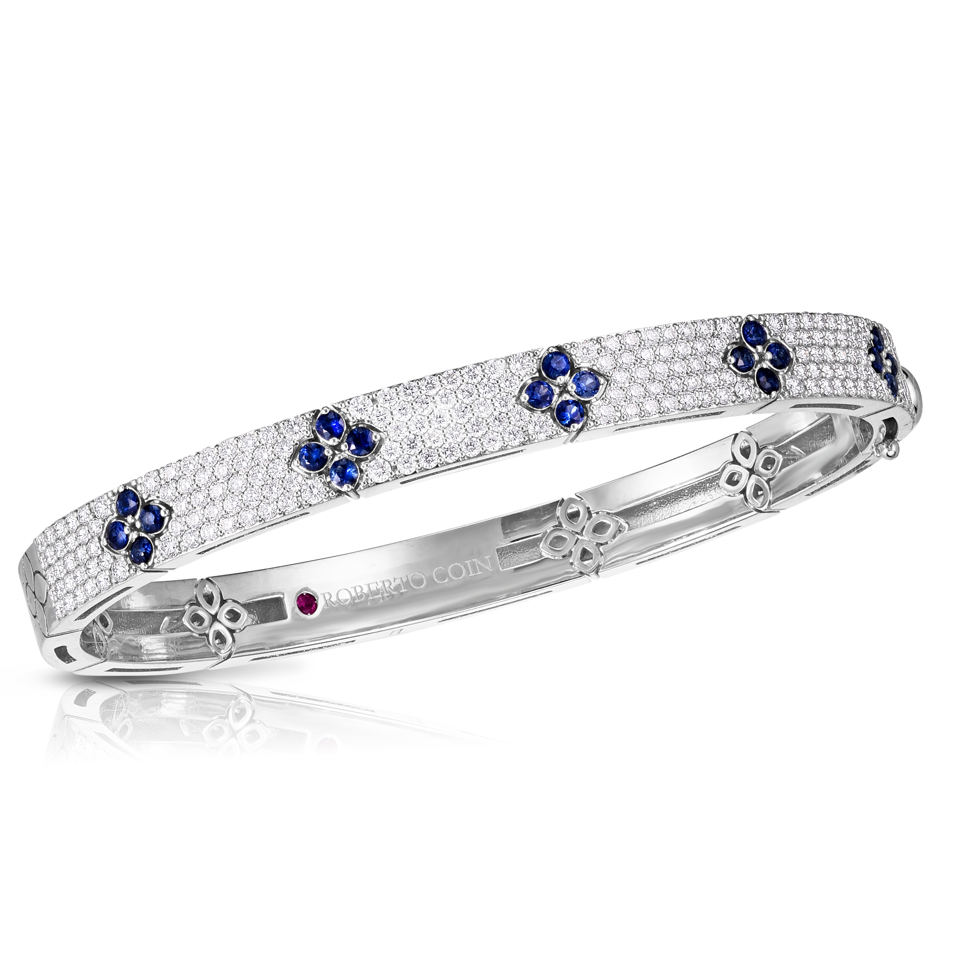 18k White Gold Love In Verona Pave Diamond & Blue Sapphire Bangle