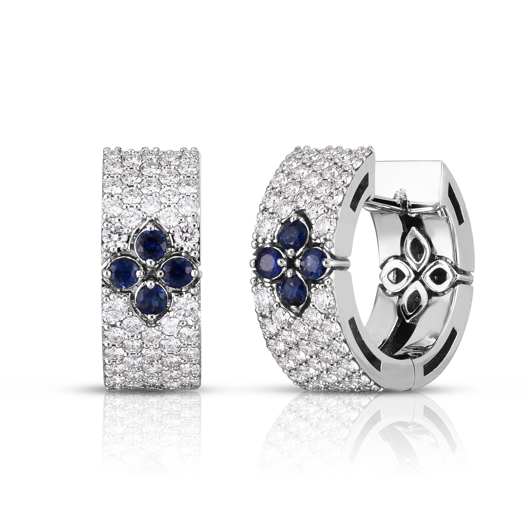 18k White Gold Love In Verona Pave Diamond & Blue Sapphire Small Hoop Earrings