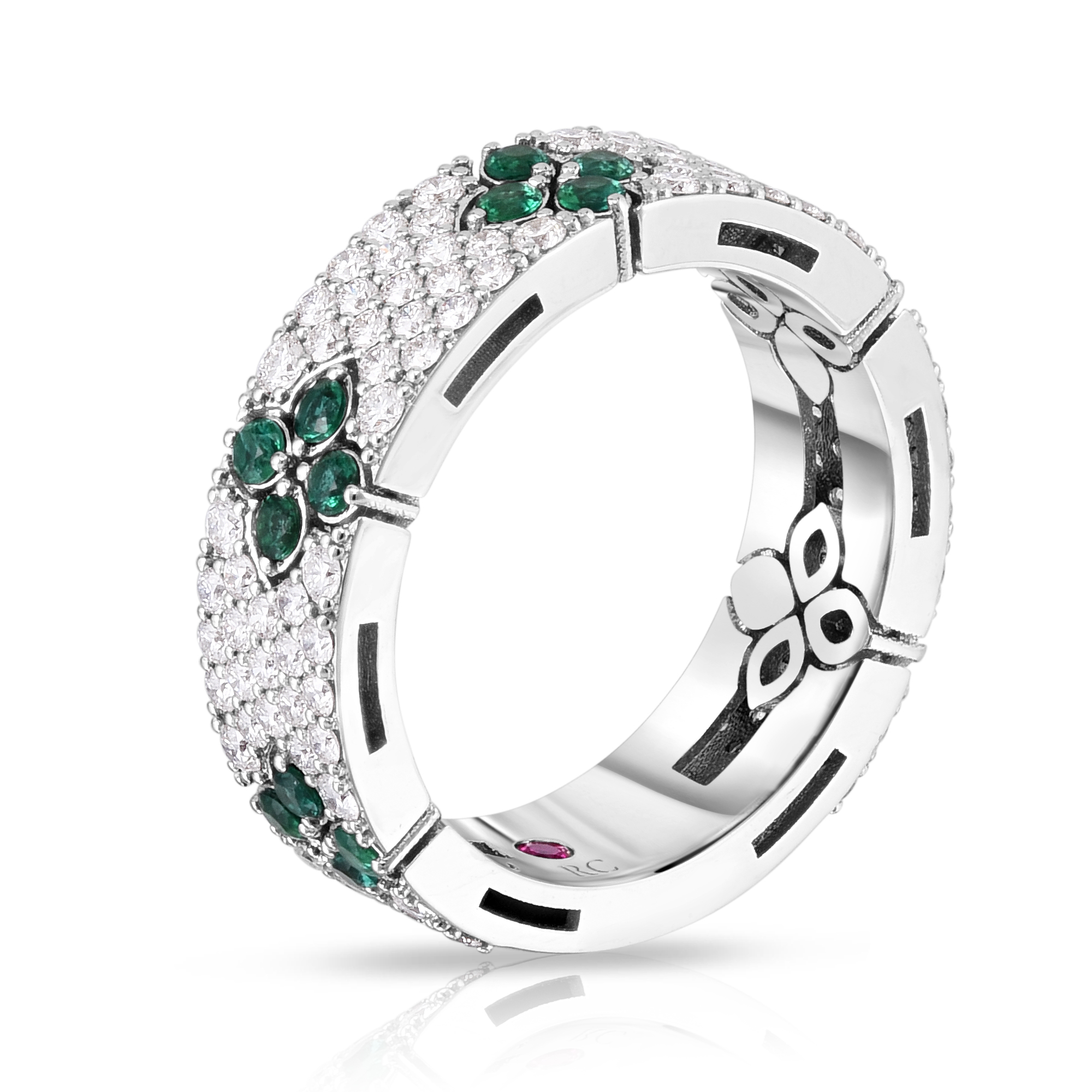 18k White Gold Love In Verona Pave Diamond & Emerald Ring