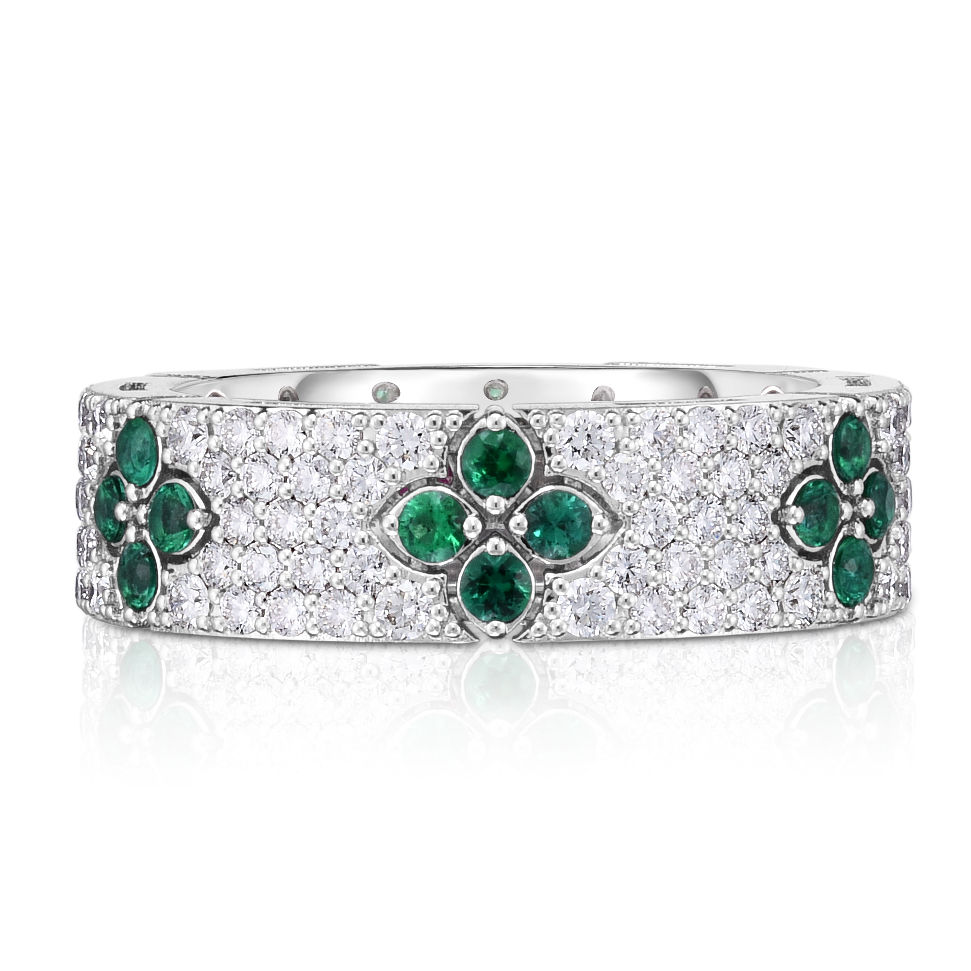 18k White Gold Love In Verona Pave Diamond & Emerald Ring