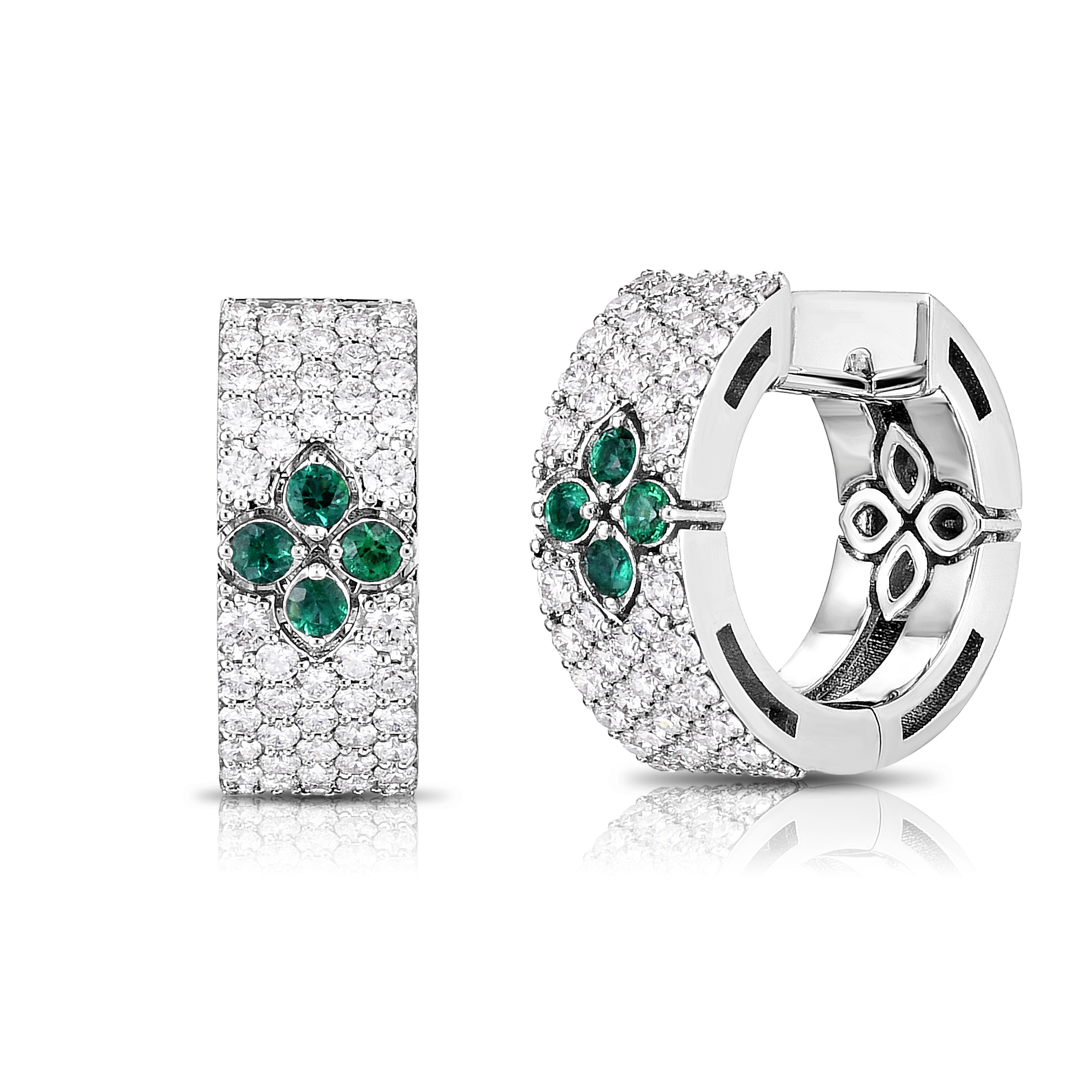 18k White Gold Love In Verona Pave Diamond & Emerald Small Hoop Earrings