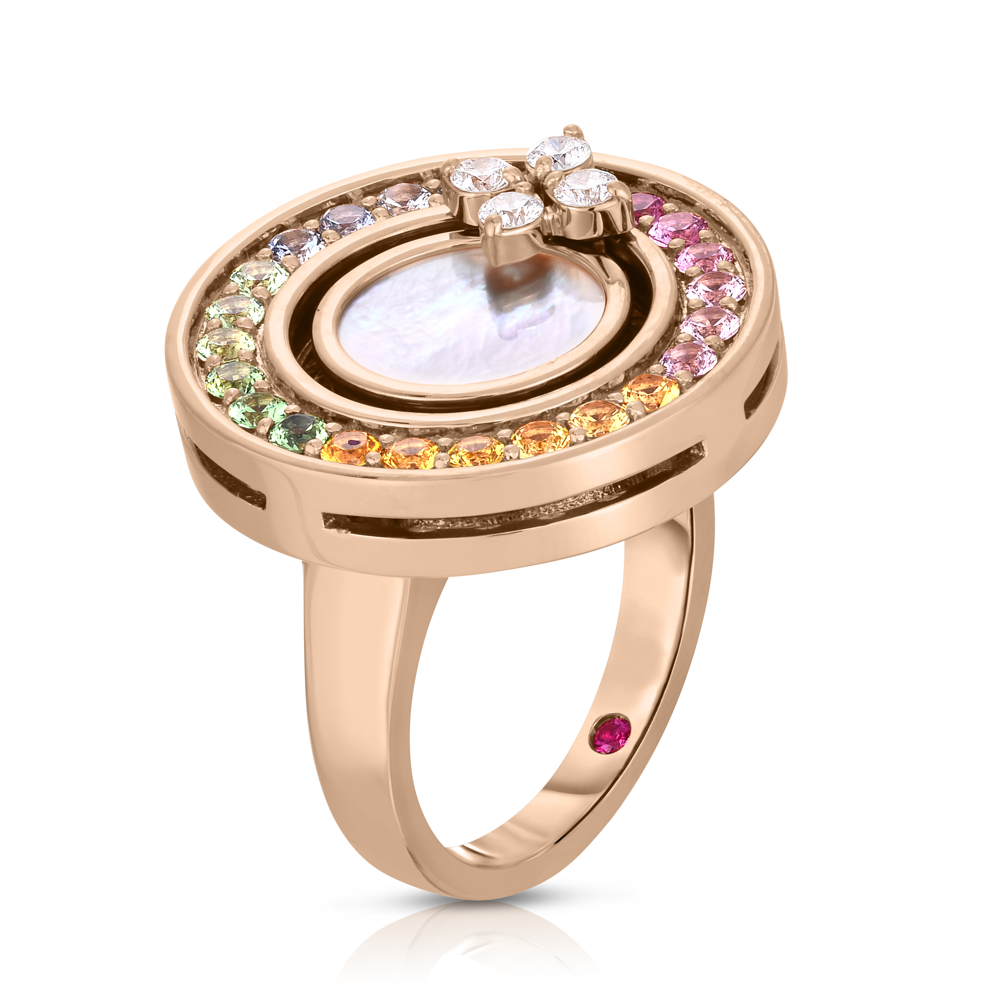 18k Rose Gold Love In Verona Rainbow Disc Ring