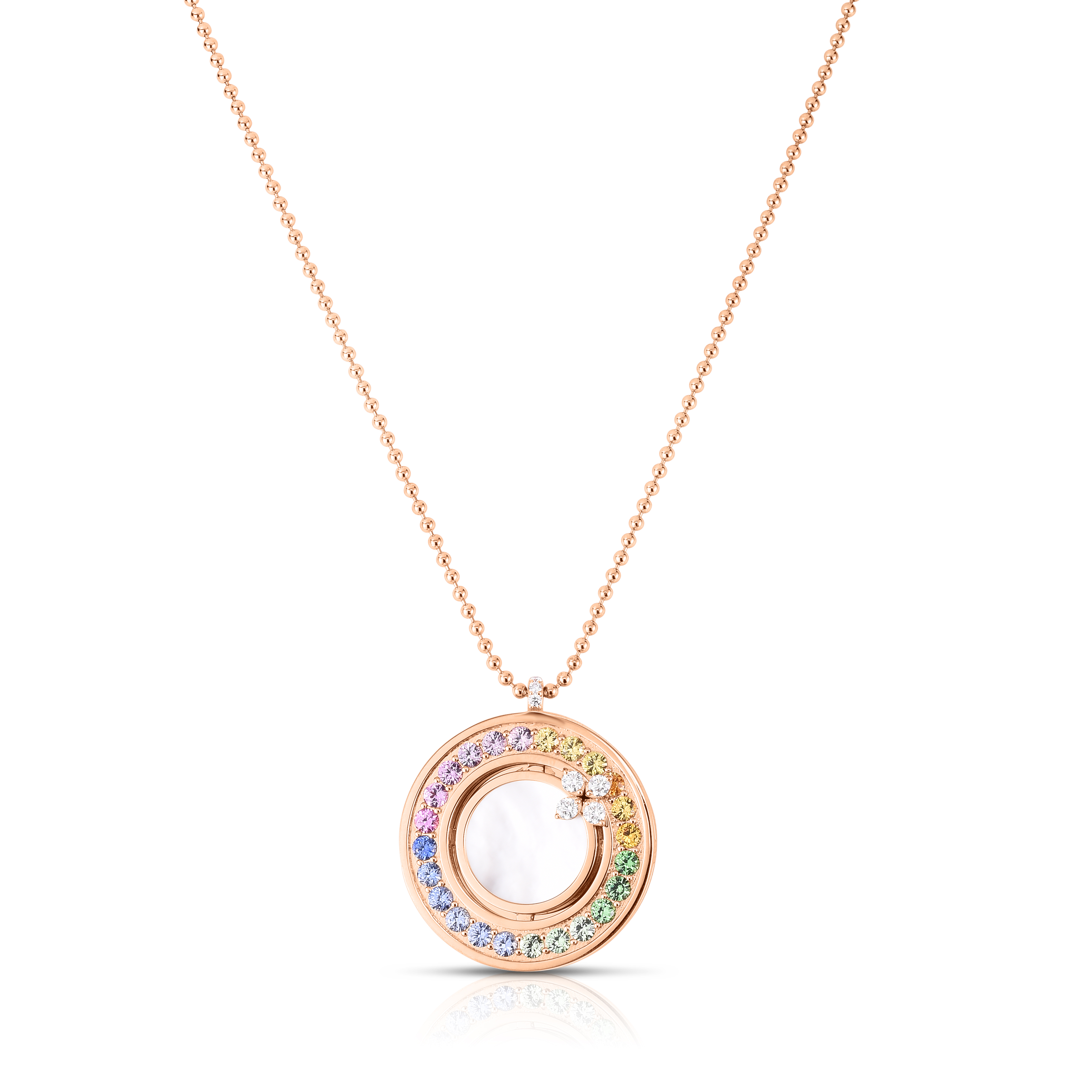 18k Rose Love In Verona Large Rainbow Disc Necklace