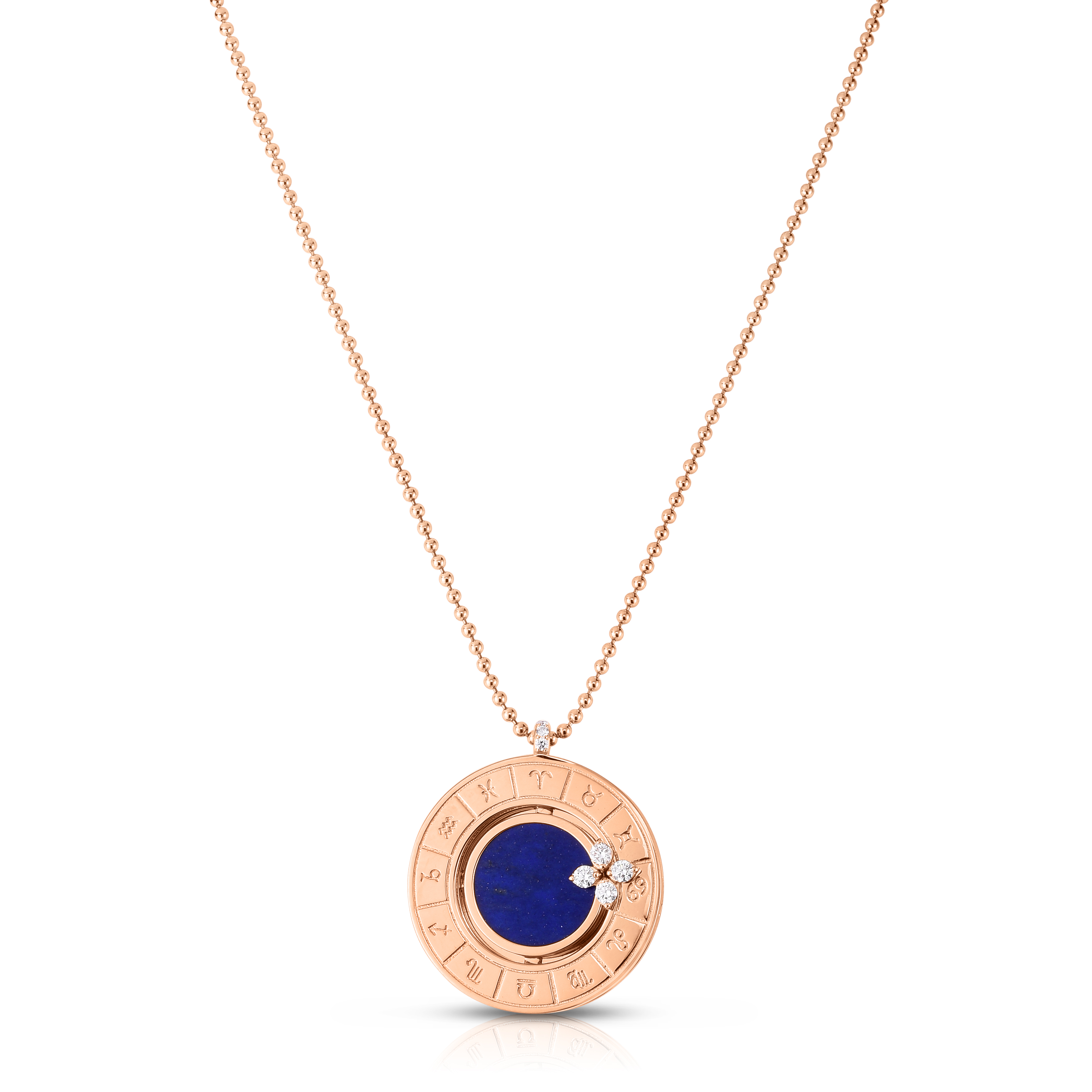 18k Rose Gold Love In Verona Diamond & Blue Lapis Zodiac Disc Necklace
