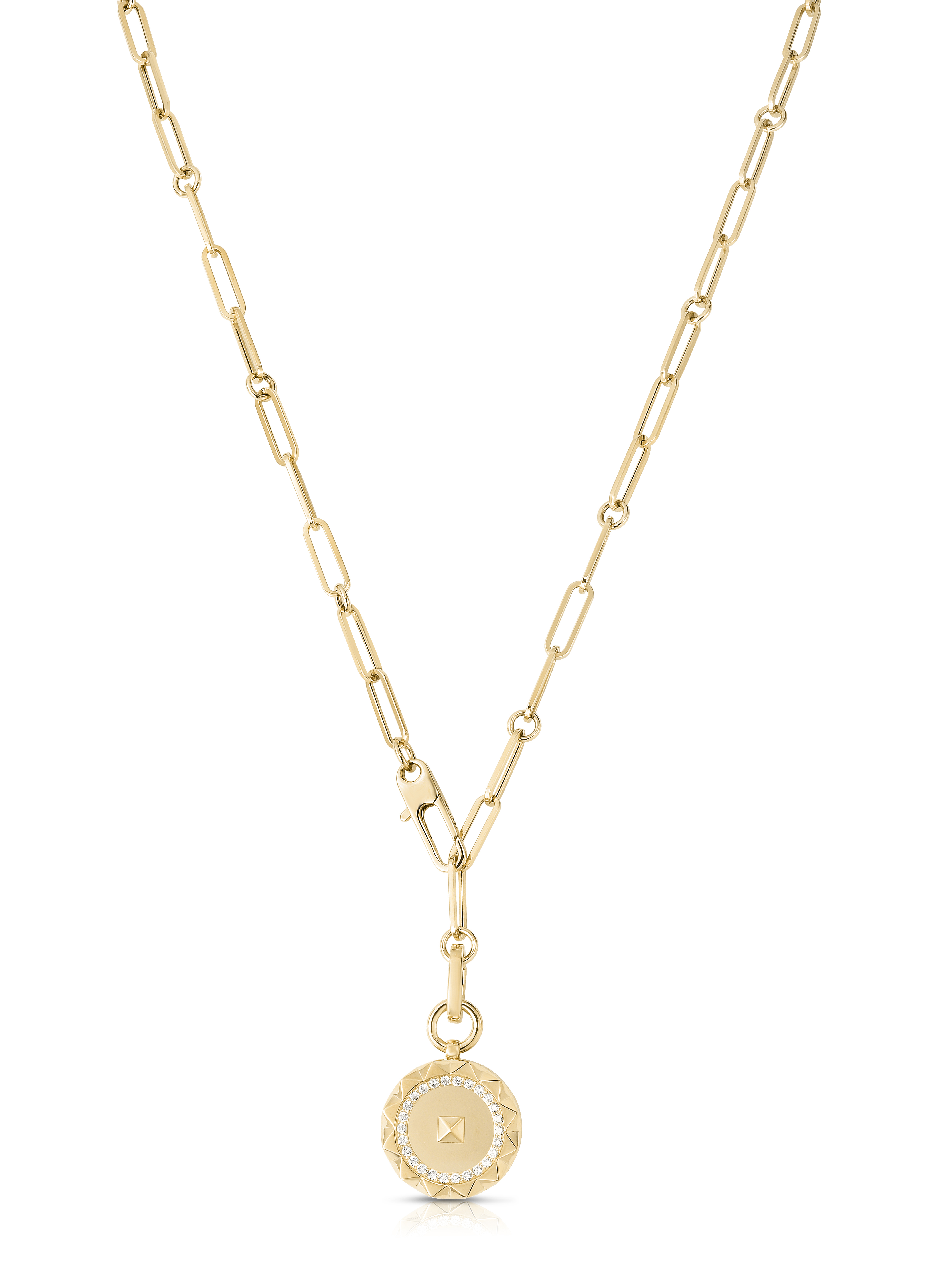 18k Yellow Gold Obelisco Small Diamond Medallion Necklace