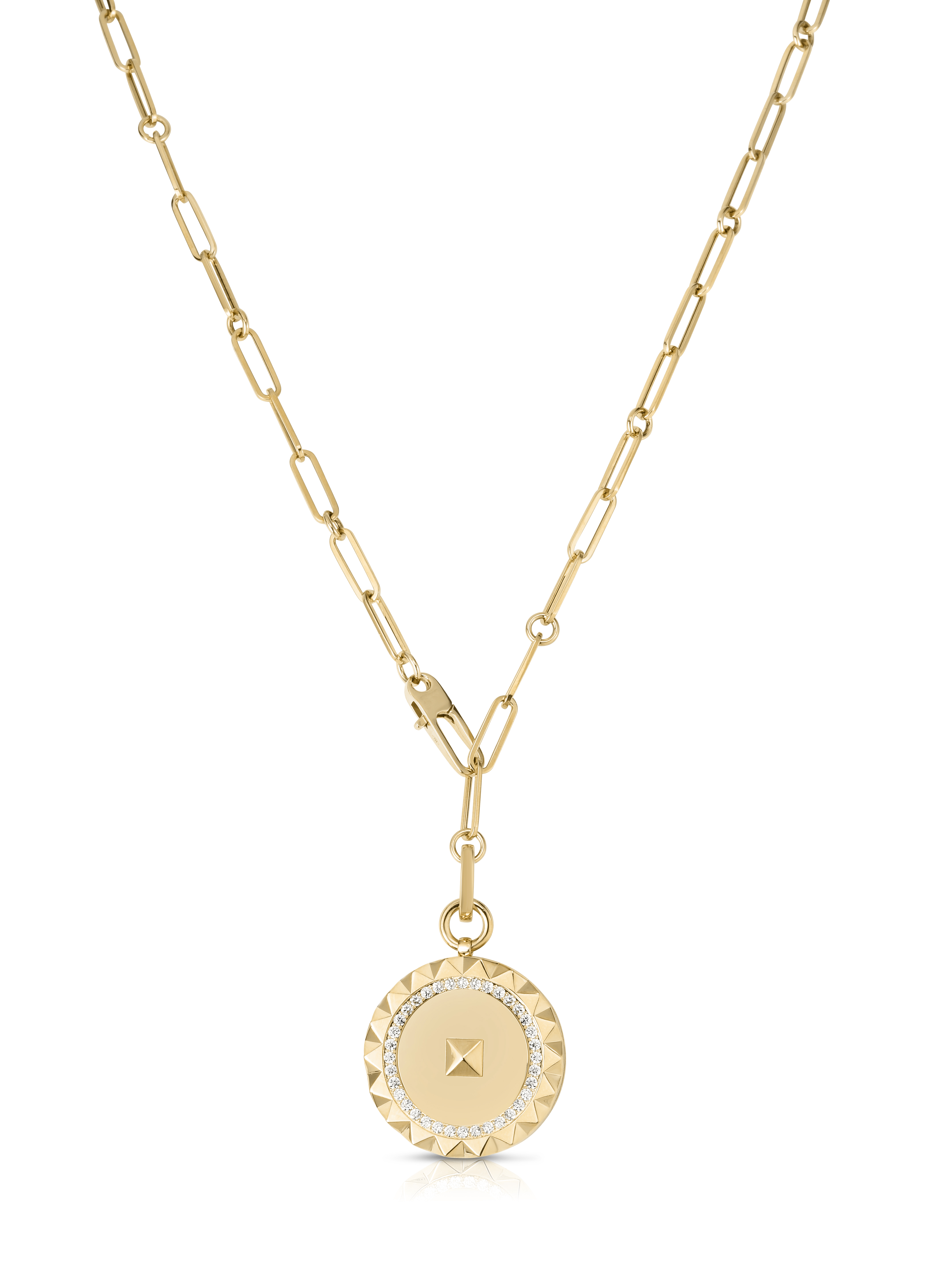 18k Yellow Gold Obelisco Large Diamond Medallion Necklace
