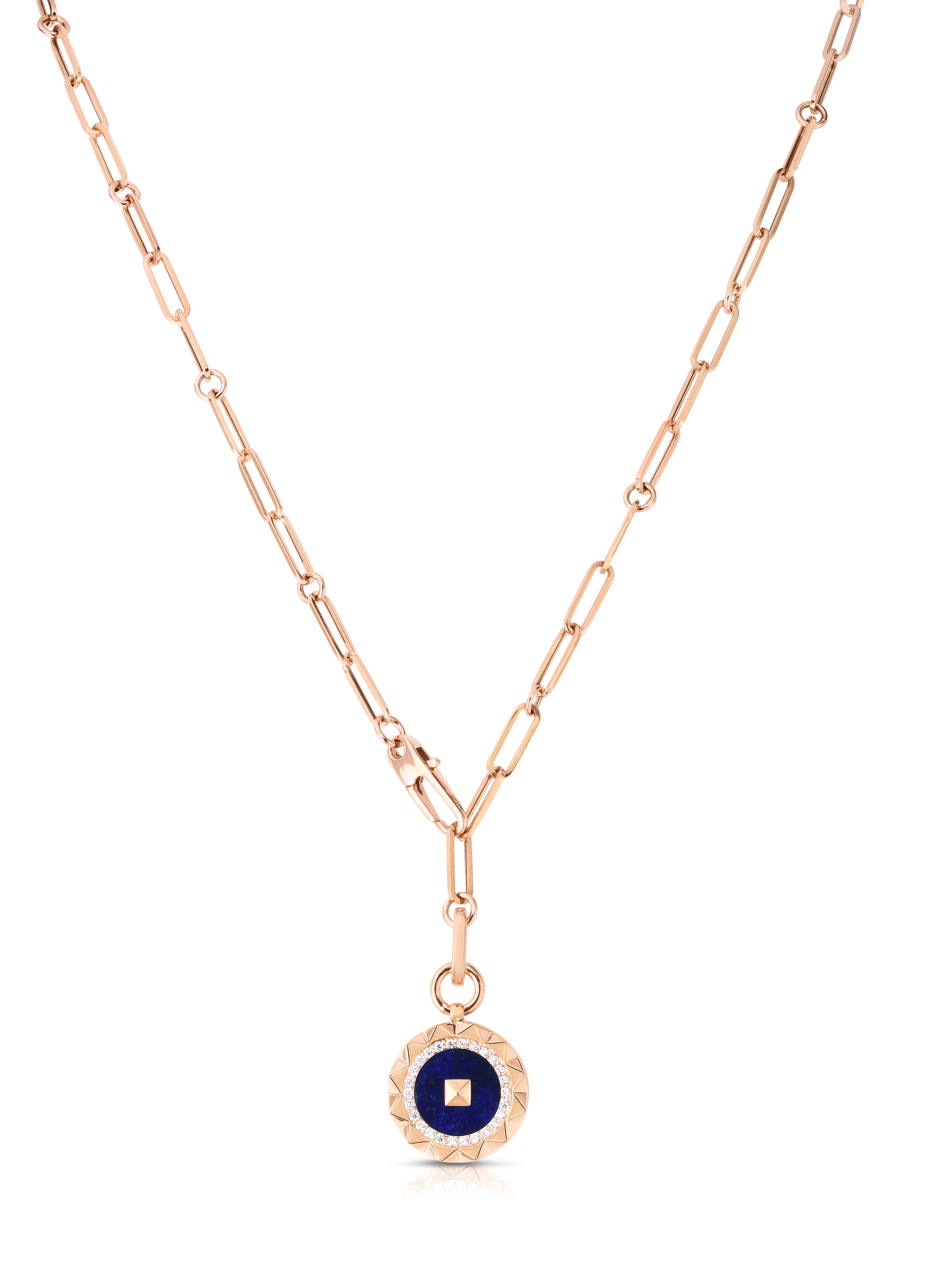 18k Rose Gold Obelisco Small Diamond & Blue Lapis Medallion Necklace