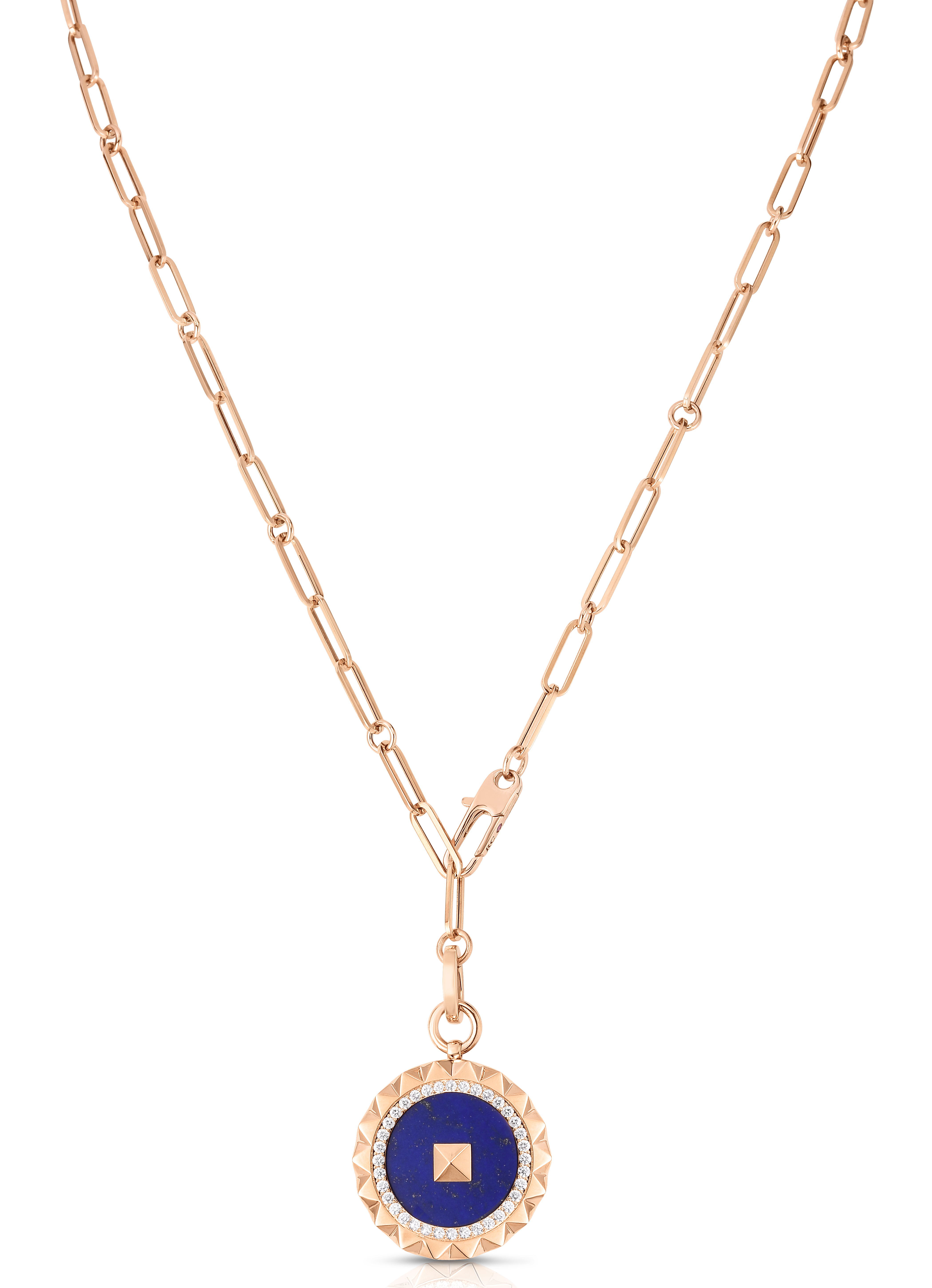 18k Rose Gold Obelisco Large Diamond & Blue Lapis Medallion Necklace