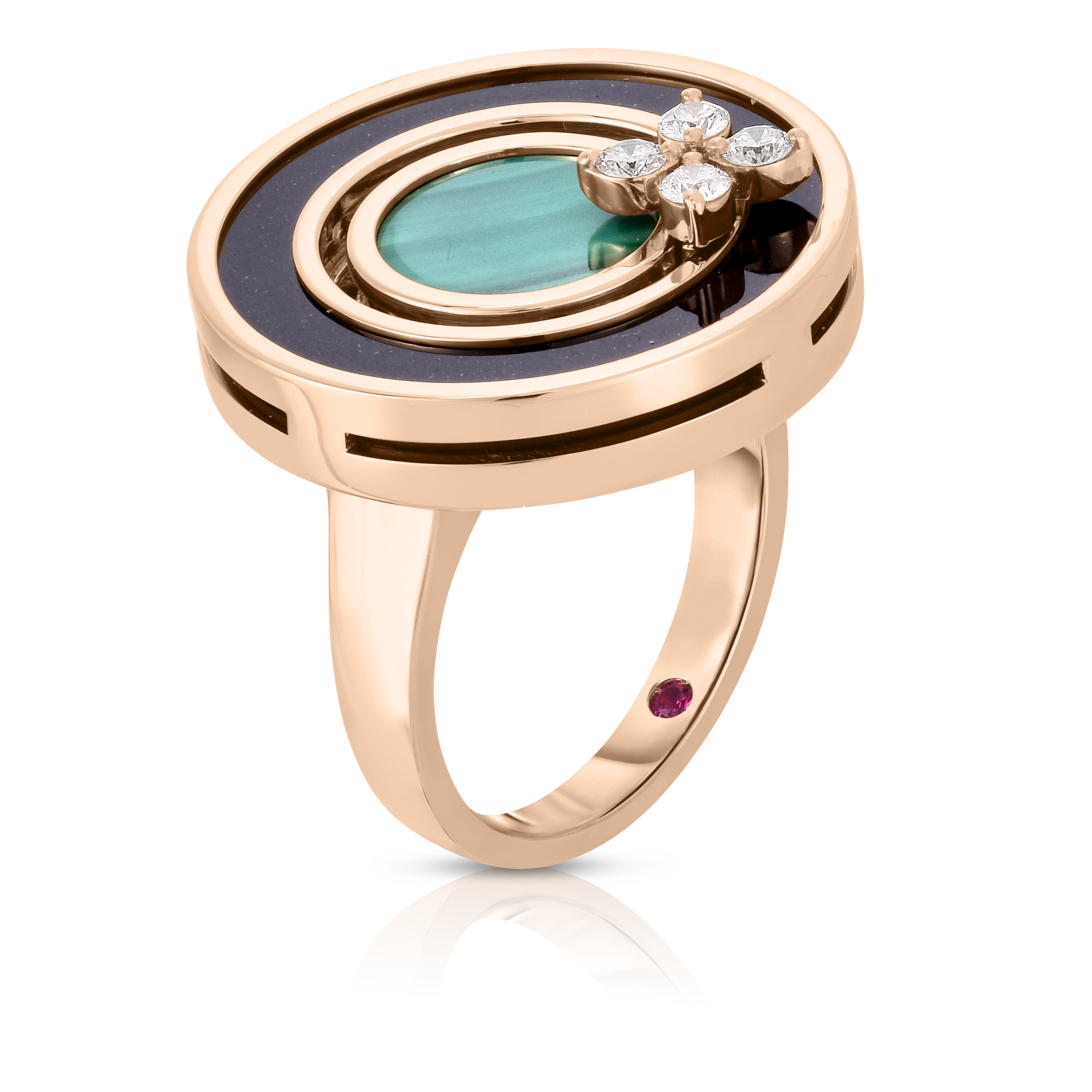 18k Rose Gold Love In Verona Diamond, Black Jade, & Malachite Medallion Ring