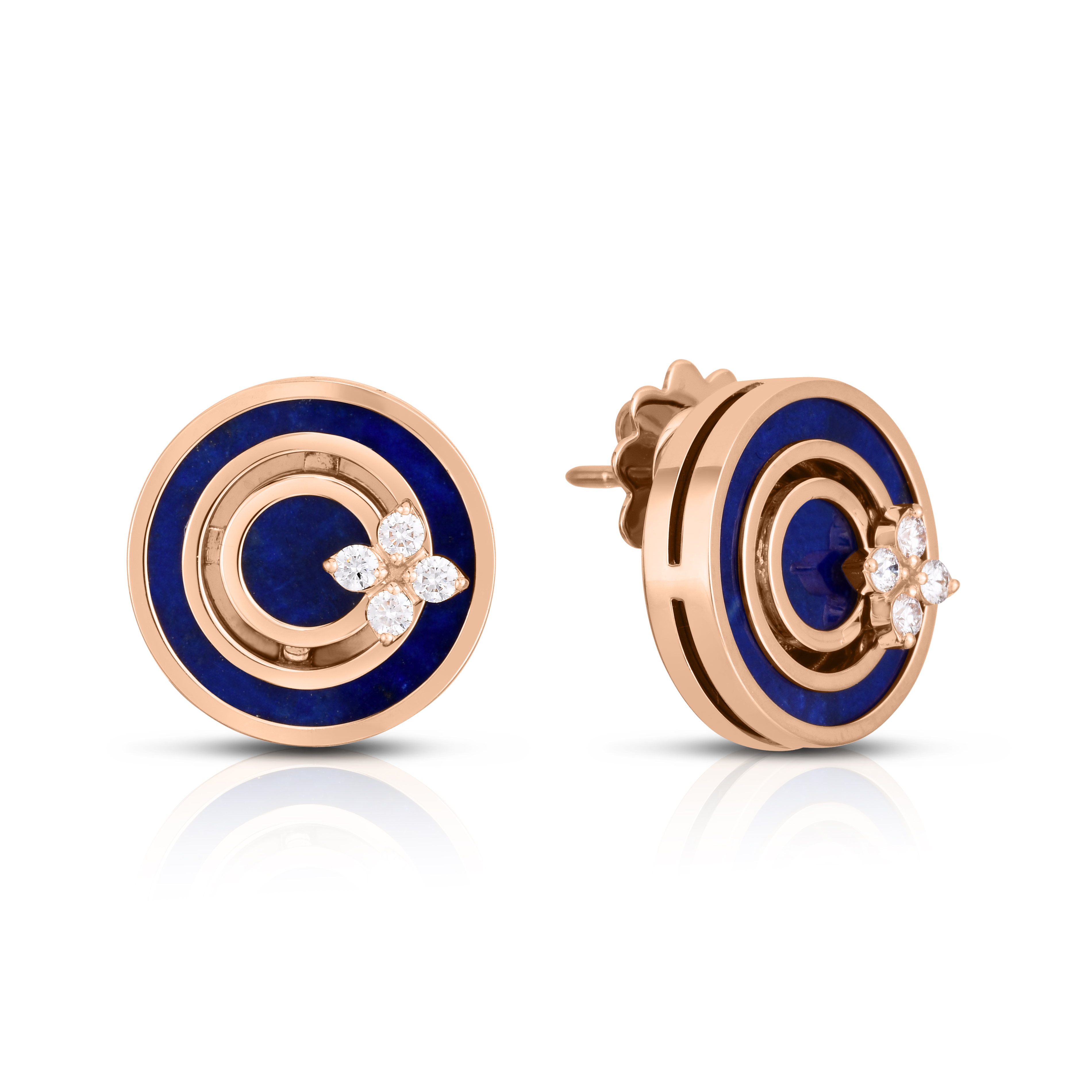 18k Rose Gold Love In Verona Diamond & Lapis Disc Stud Earrings