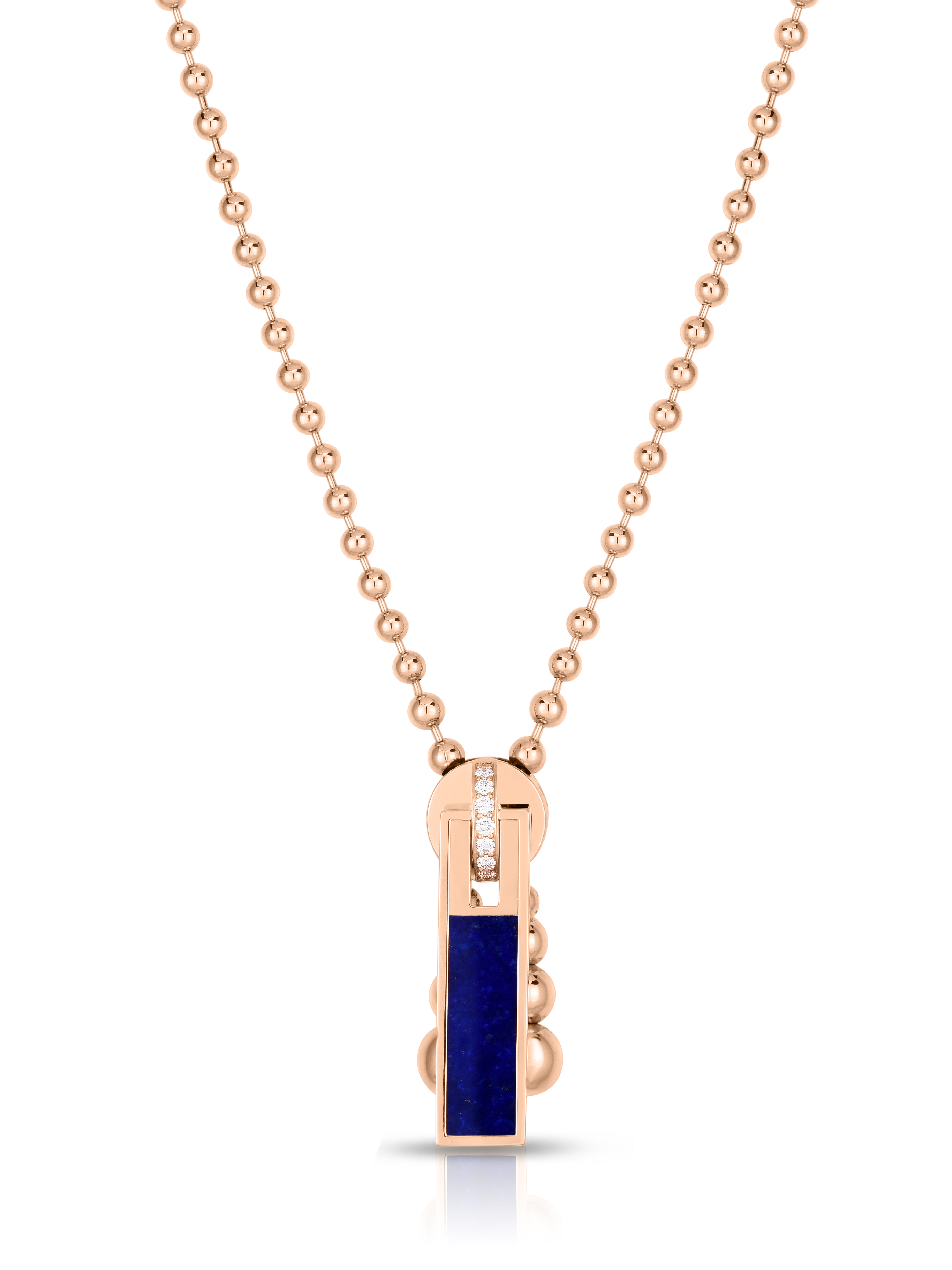 18k Rose Gold Art Deco Diamond & Lapis Zipper Necklace